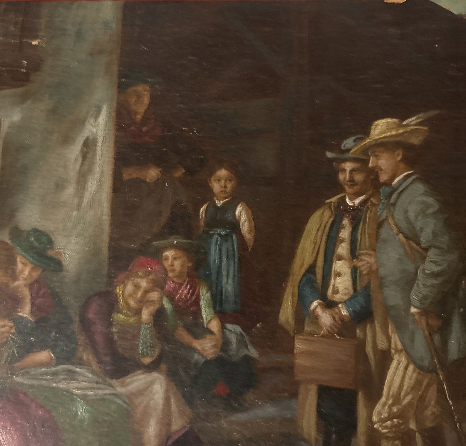 Vintage Oil Painting Signed F. v. Defregger Tyrolean Village Genre Scene