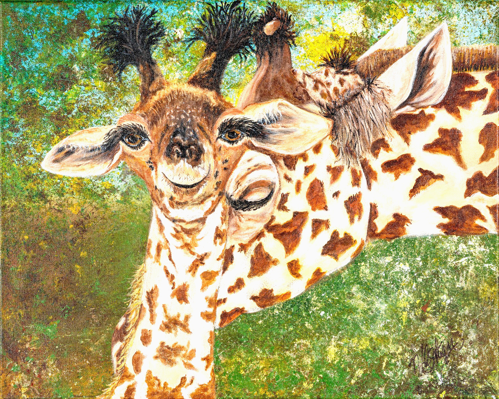 Framed Giraffe Painting 16×20 Original Wildlife Art African Safari Wall Decor
