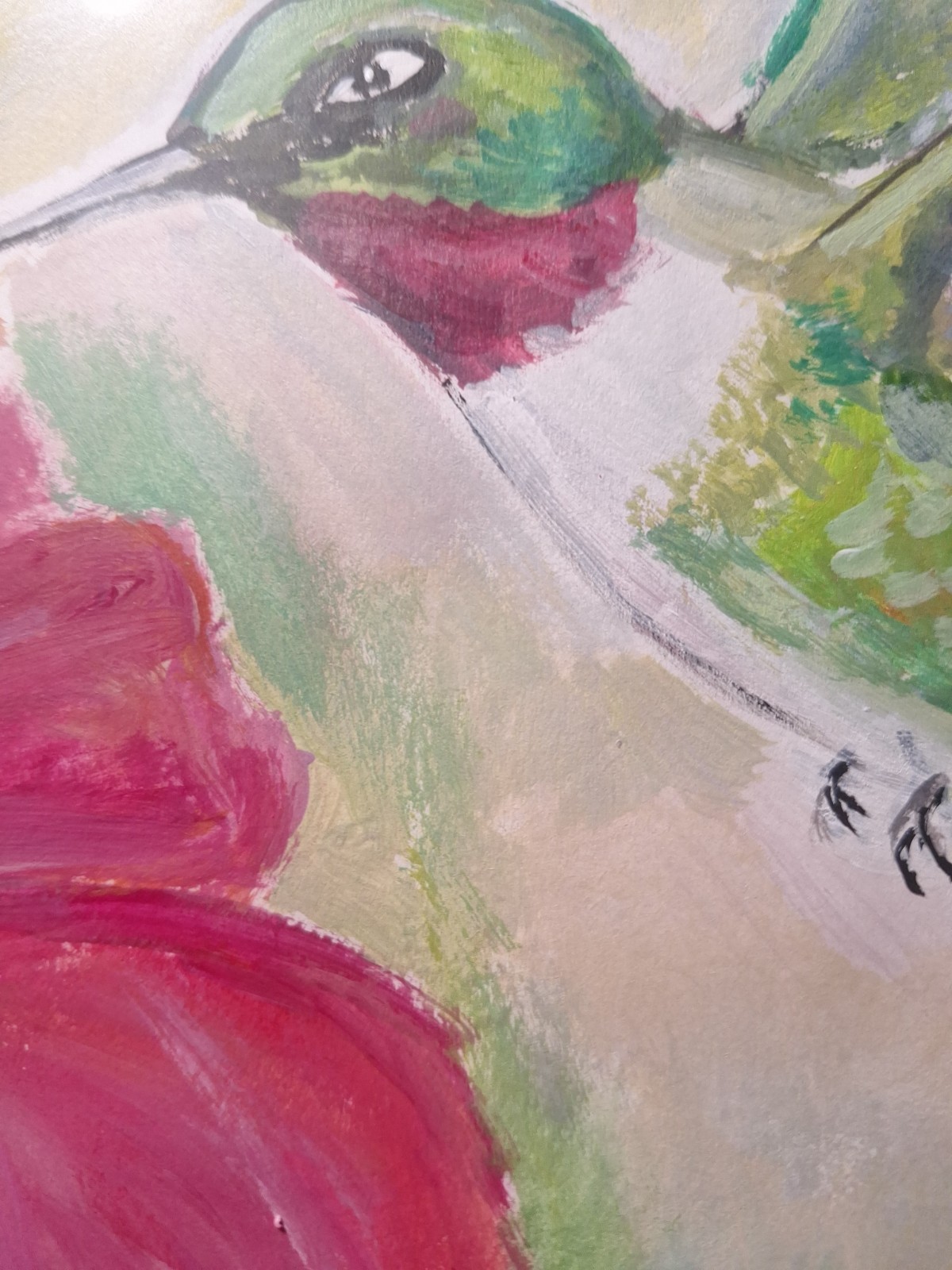 Original Golden 9×12 Impressionist Hummingbird Acrylic Paper Signed Home Decor