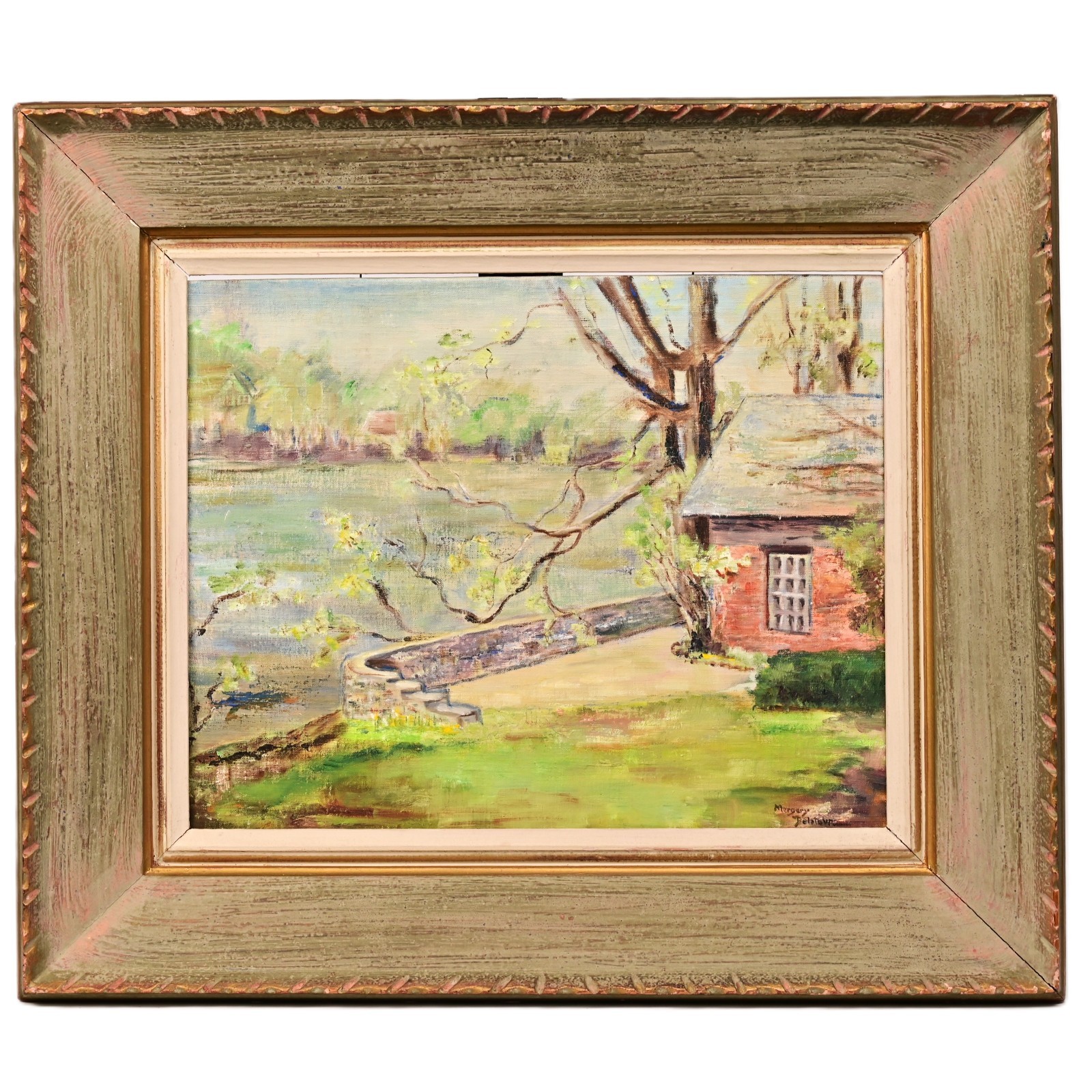 MARGERY DELATOUR Original Vintage Signed WPA Hudson River Landscape Oil Painting