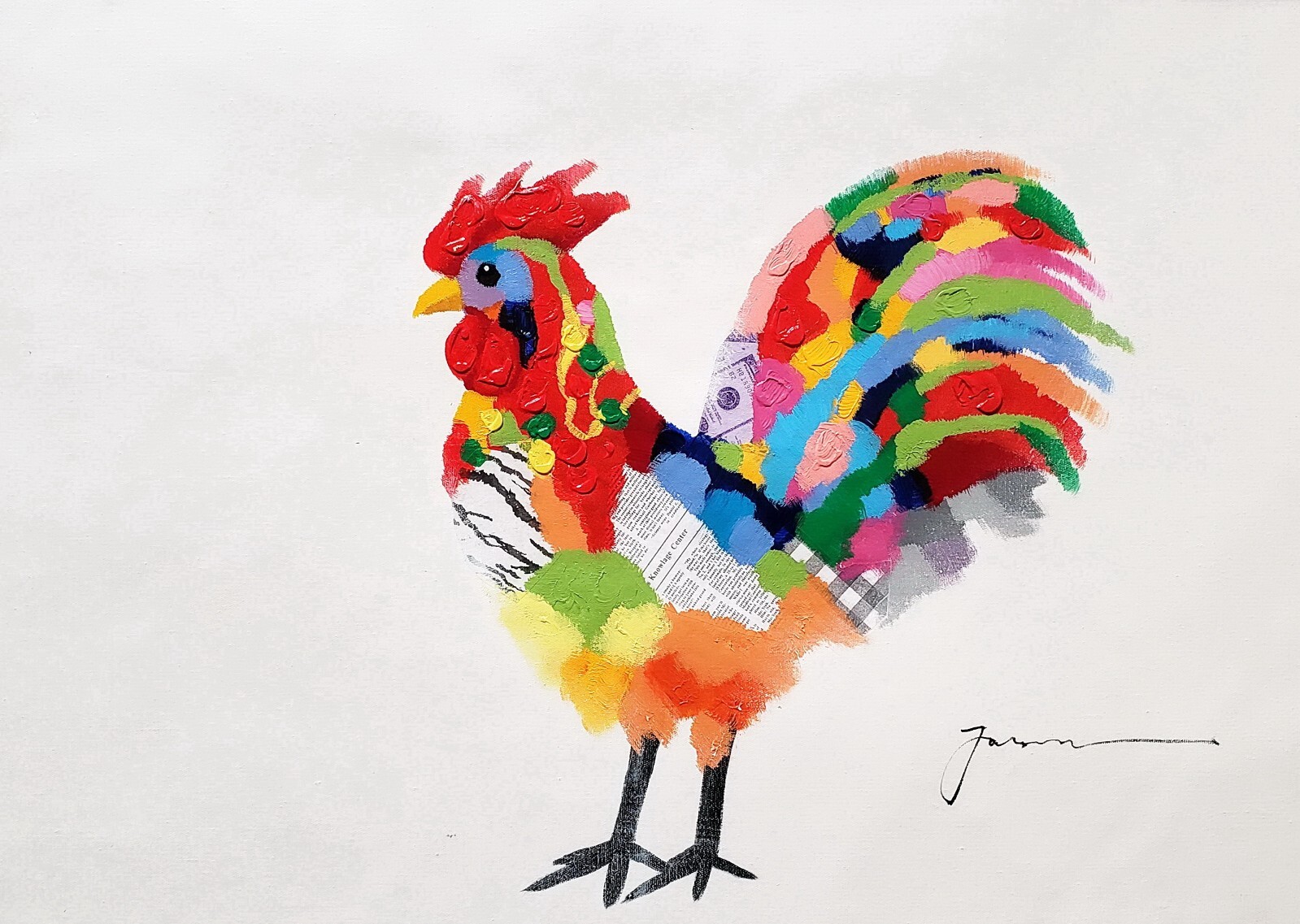 Rooster, 24×36 – Hand painted on Giclee Canvas