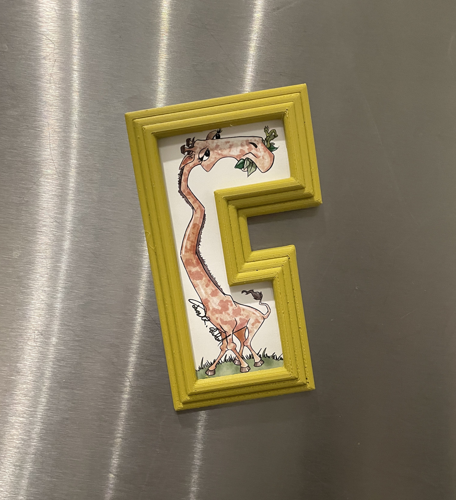 Fun Giraffe Illustration ACEO – 3D printed frame – with magnets