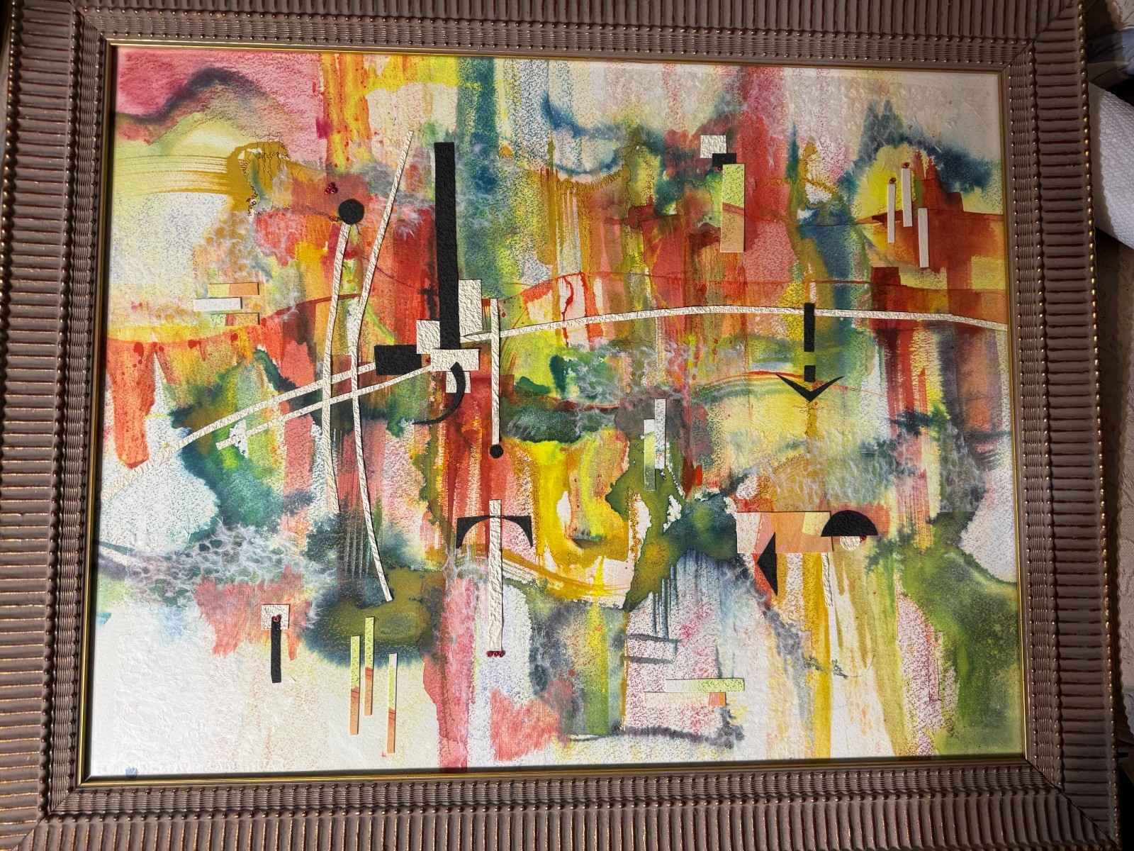 Stunning Large Karen Lesniak «Treasure Hunt» Mixed Media Painting -Framed