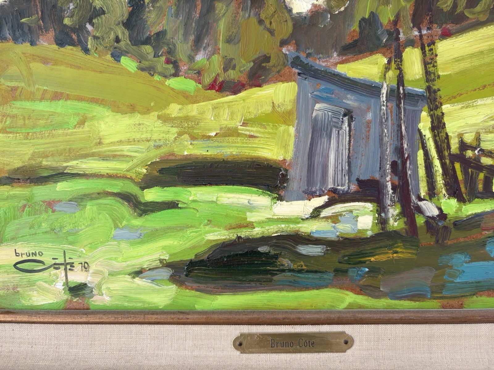 Tableau Bruno Cote, ( 1940-2010 ). Huile sur panneau signée, 12×16 pouces.