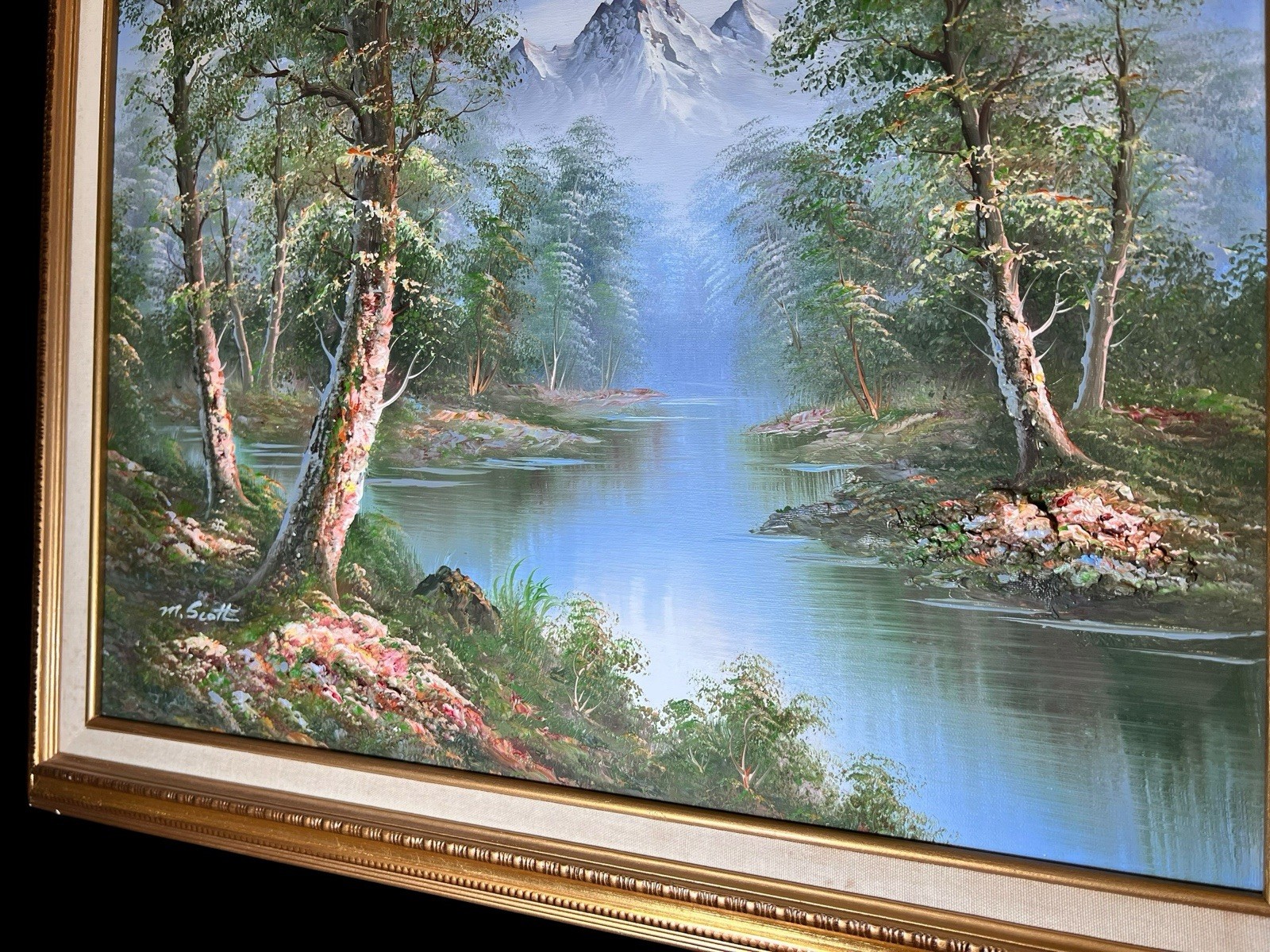 Vintage M. Scott Oil Painting 3D Textured Landscape Framed 29×25” Signed