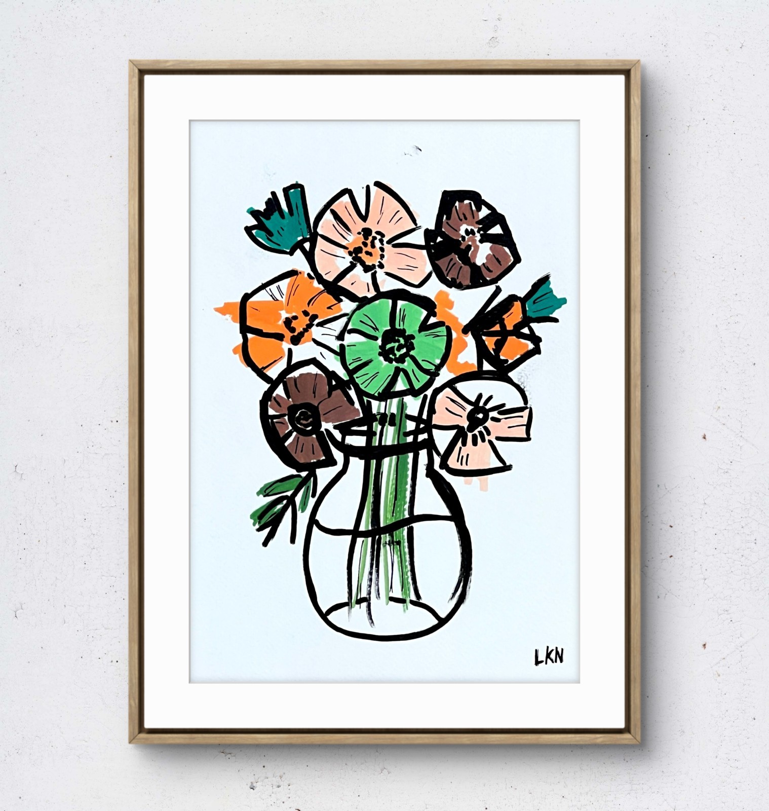 Laeknapes 7X10 Original Floral Abstract Paper Painting Contemporary Wall Decor