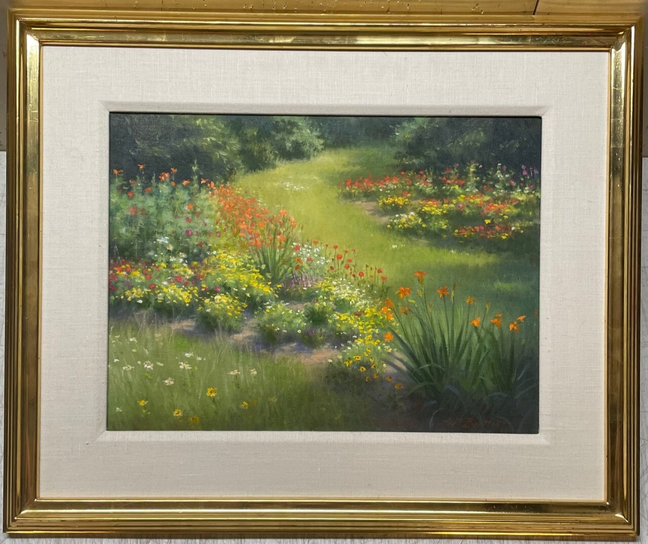 Vintage WILLIAM E BARTLETT ‘Backyard FLOWER GARDENS’ Contemporary Oil Painting