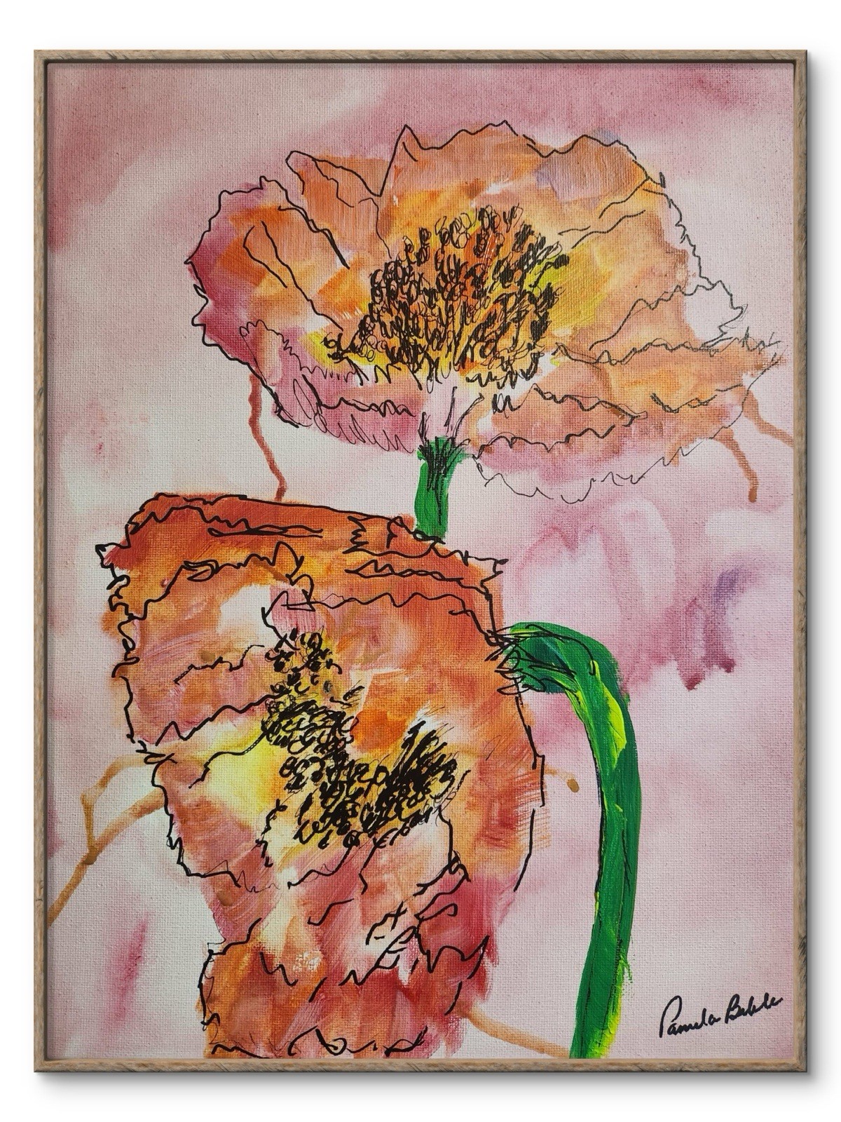 Original Abstract Loose Flowers Orange Wall Art 14X11 Canvas Impressionist.