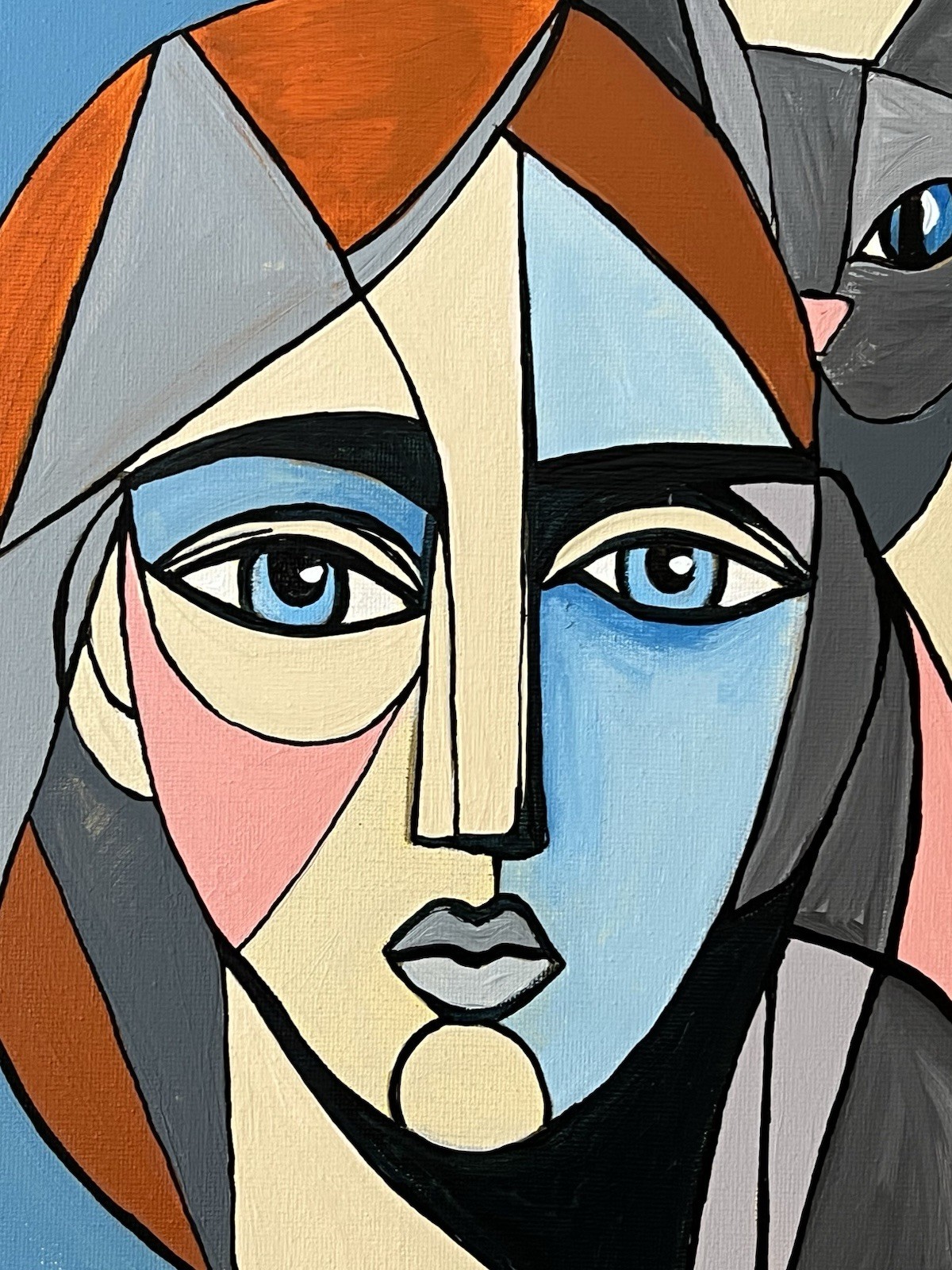 Original Cat Lady Picasso Inspired Modern Cubist Art 14×11” Canvas Acrylic VLP
