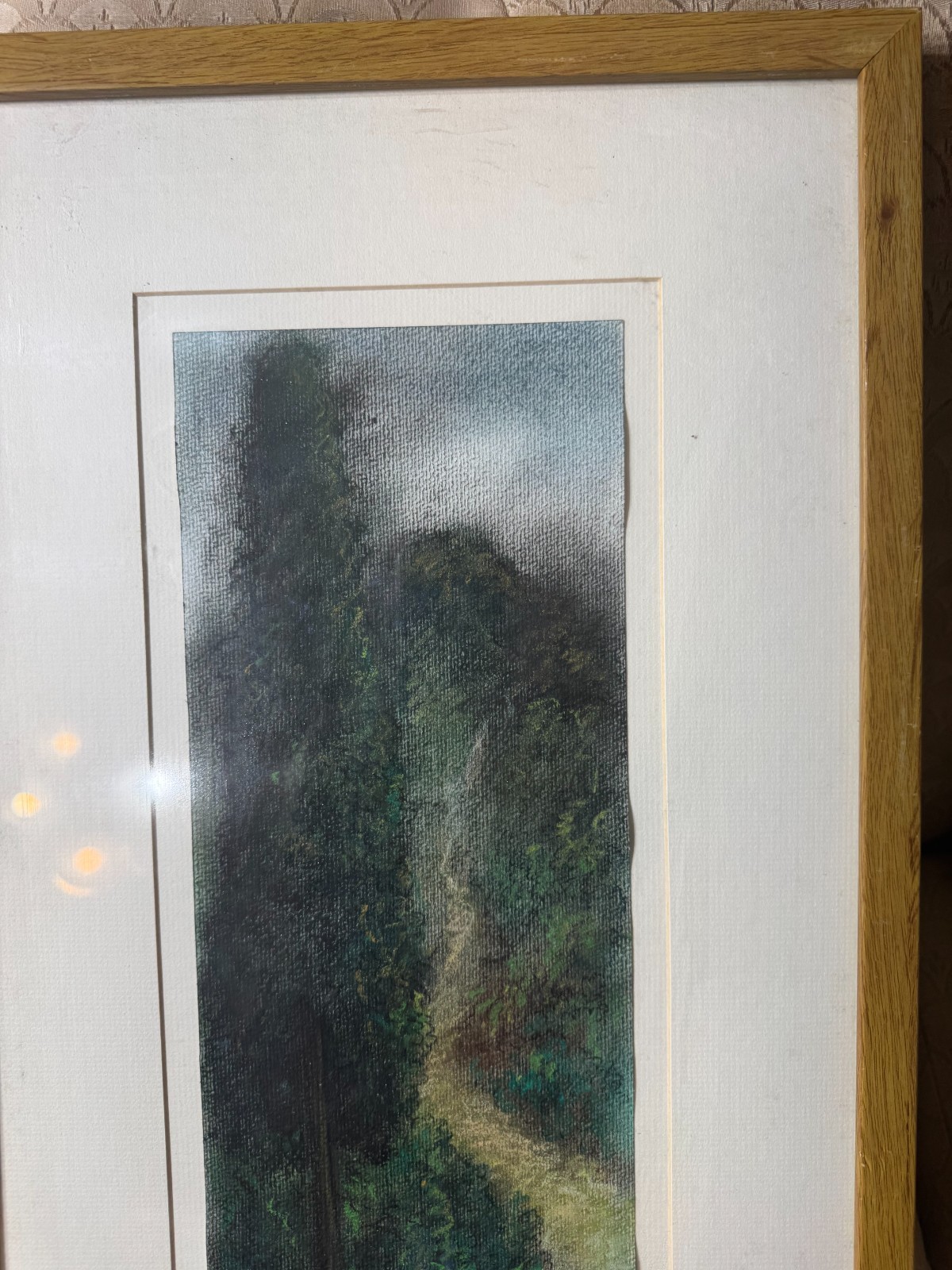 Original Signed Shuvankar Maitra Pastel Landscape Framed Vertical Forest Art