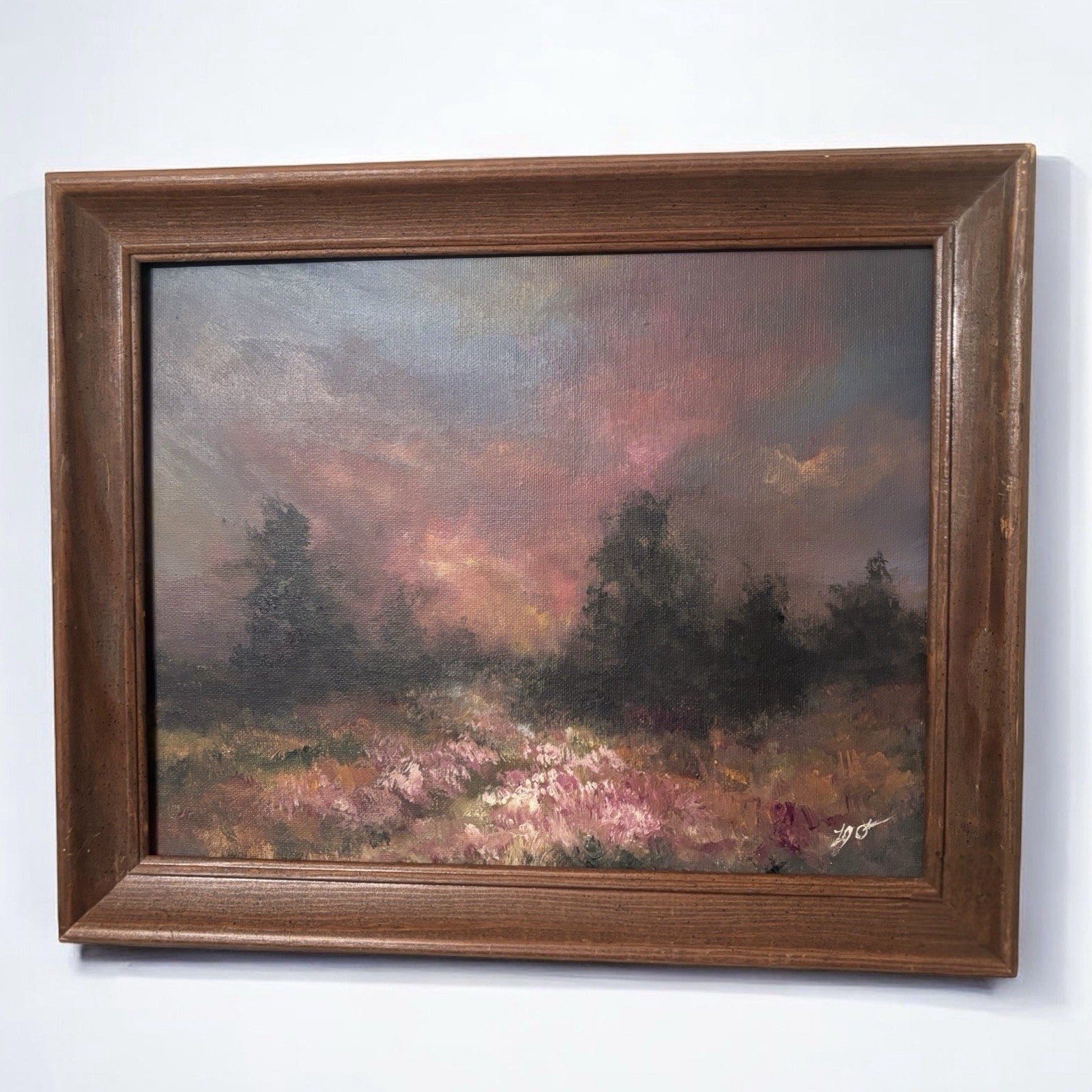 ORIGINAL Hand Painted Moody Landscape Painting In Vintage Wood Frame 13×16