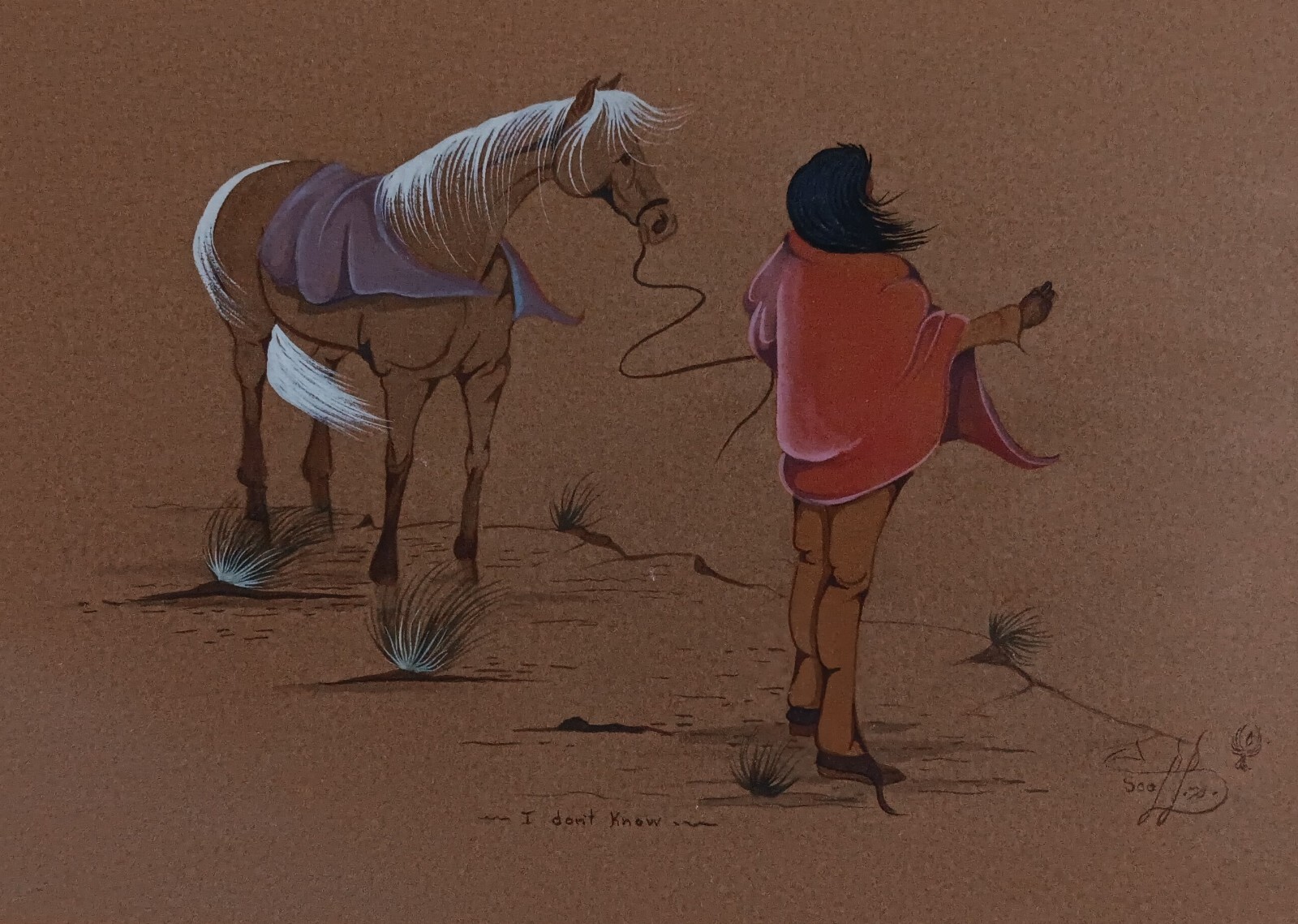 JONNY HAWK JOHNSON SCOTT ORIGINAL PAINTING SEMINOLE/CREEK «I Don’t Know…»