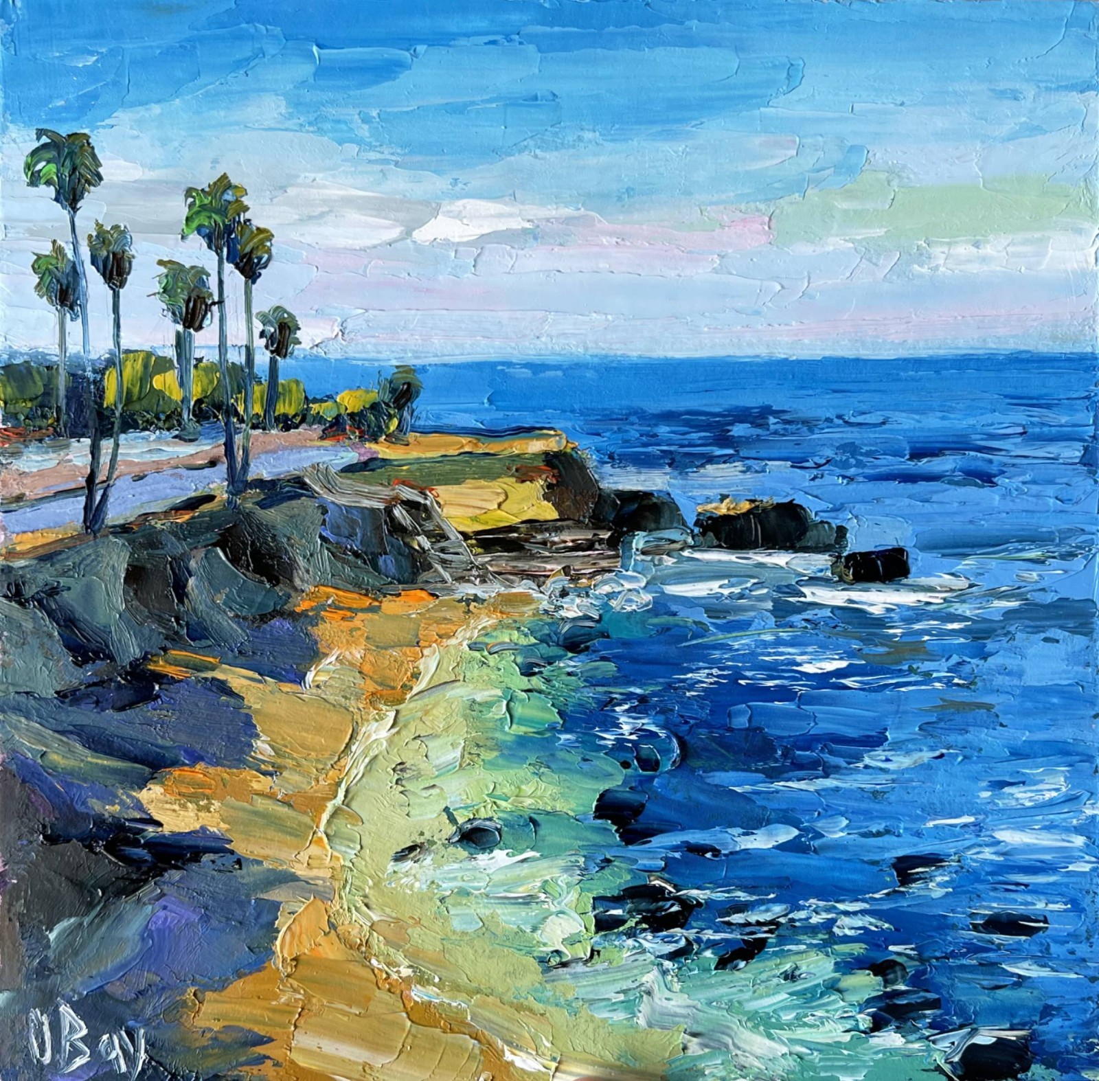 La Jolla Cove Painting Original Art Impasto Oil Painting San Diego 7×7″ signed