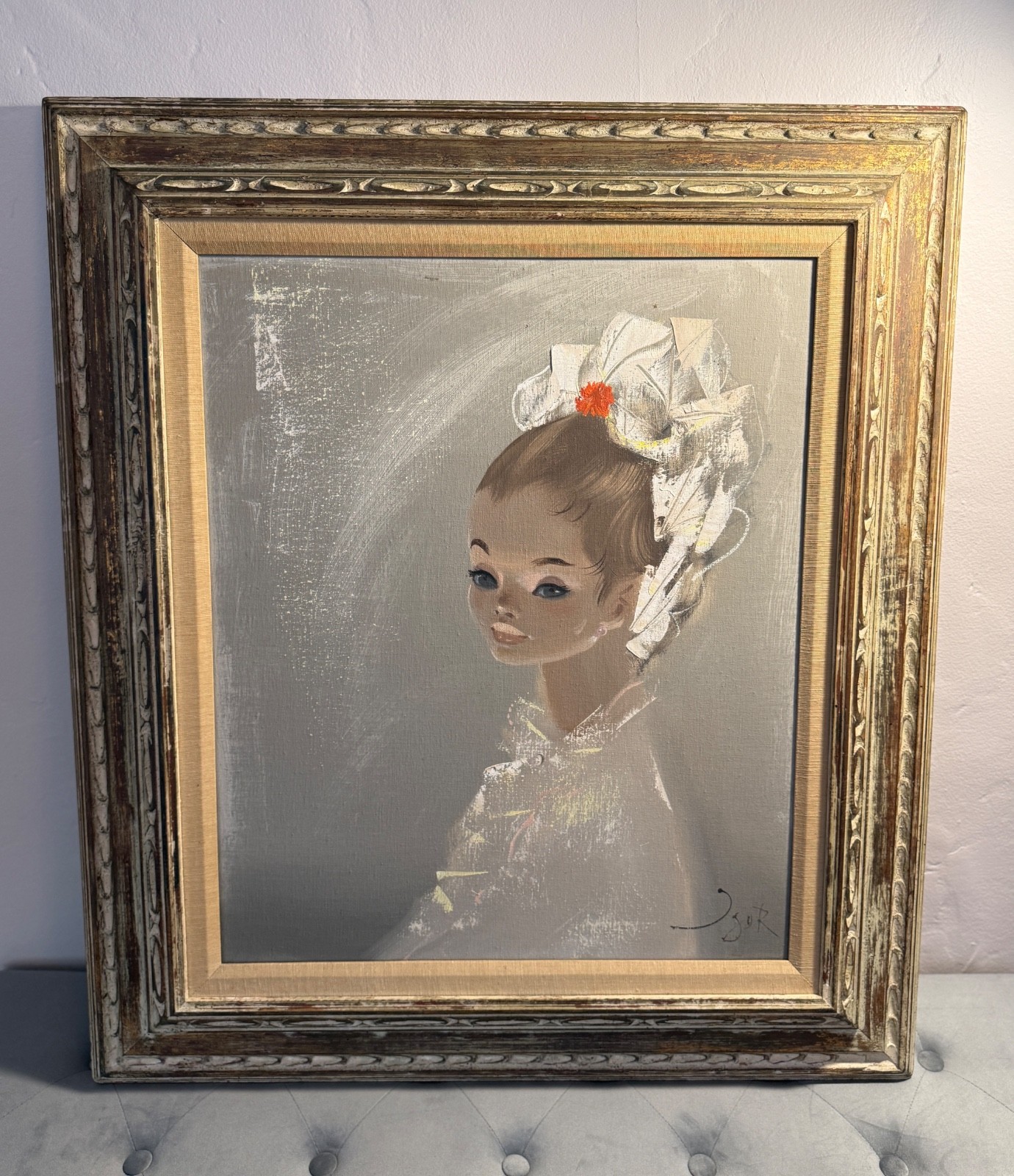 Igor Pantuhoff Signed Original Oil Painting Girl Portrait Vintage MCM Framed
