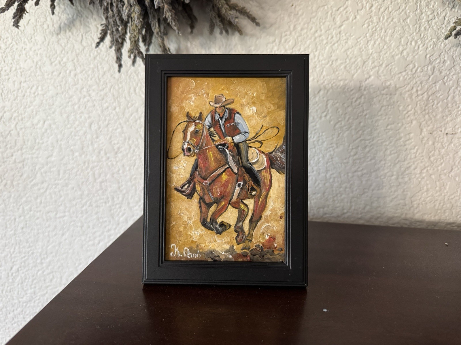 ORIGINAL OIL PAINTING WESTERN COWBOY SIGNED FRAMED 4×6