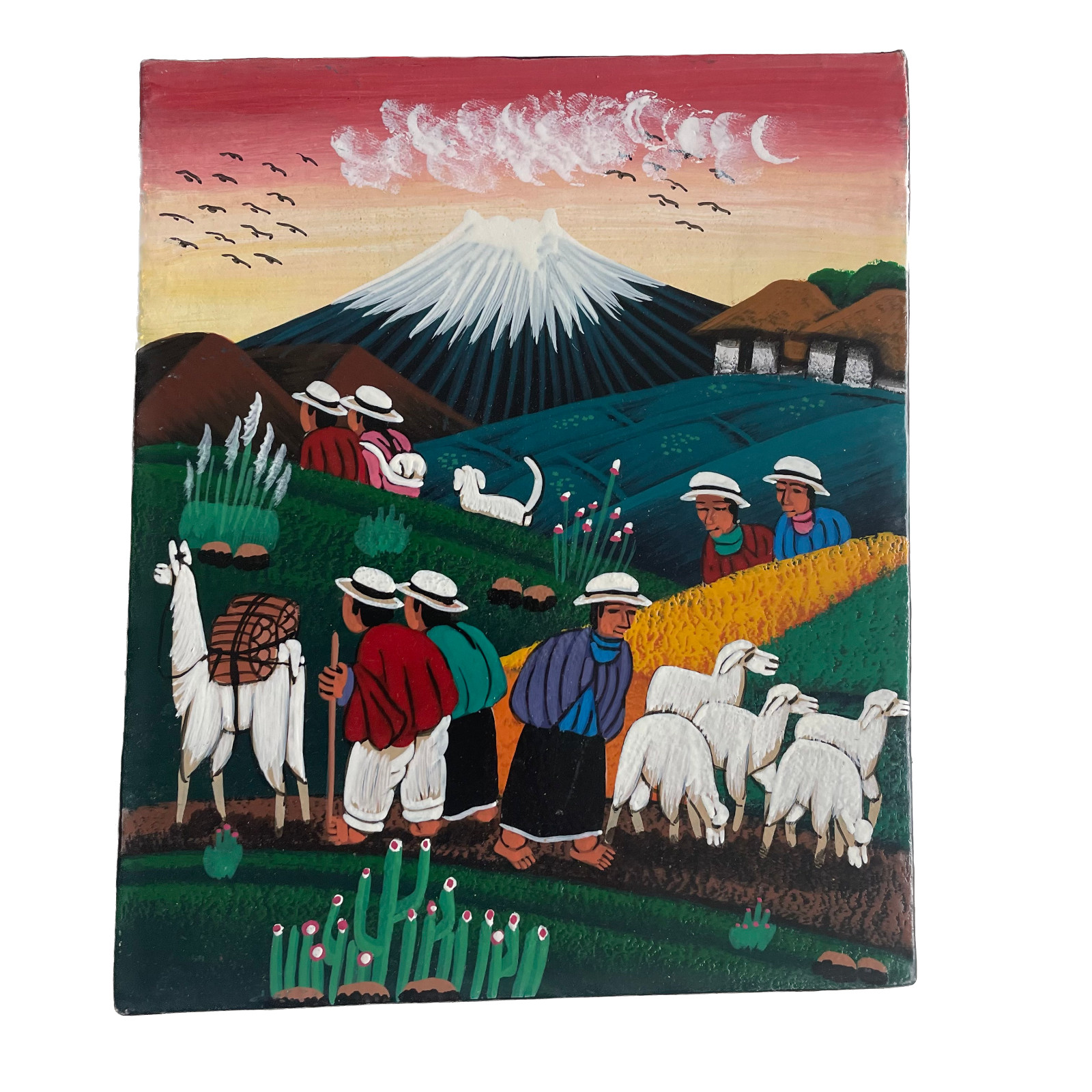 2003 Cotopaxi Volcano Tigua Ecuadorian Painting on Sheepskin 4.75 x 5.75 in
