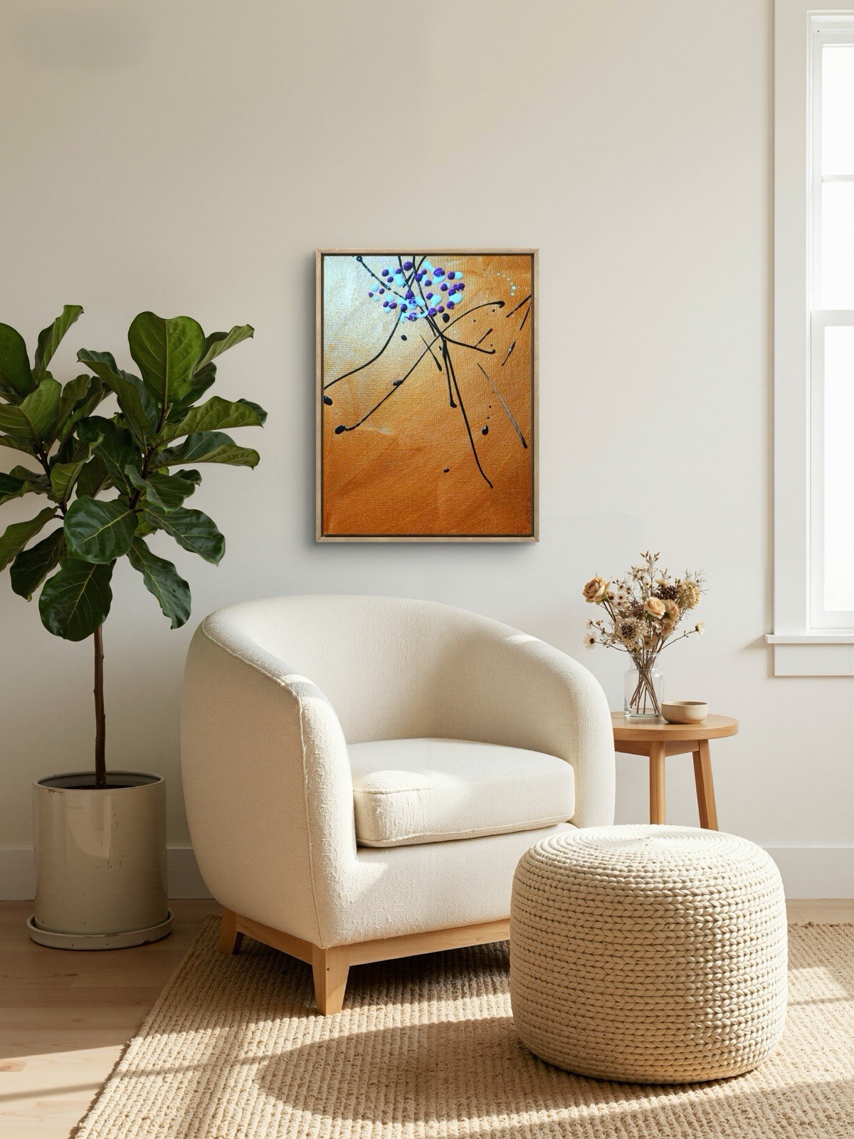 Abstract Berries Bronze White Purple Modern Original Art 14X11 Canvas Acrylic