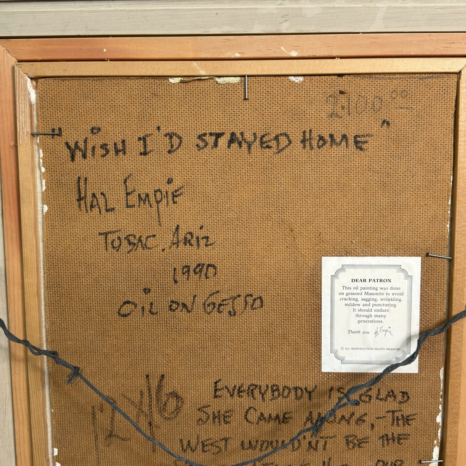 Hal Empie “Wish I’d Stayed Home” 1990 Signed Oil Painting w/ Provenance Ephemera