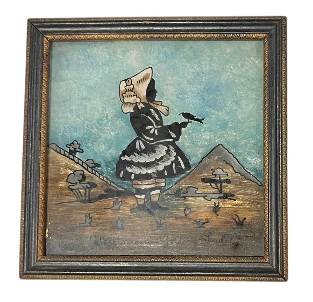 Antique 1890s Salem Mass Artist Edgar Curtis» A Victorian Young Lady» Tinsel Art