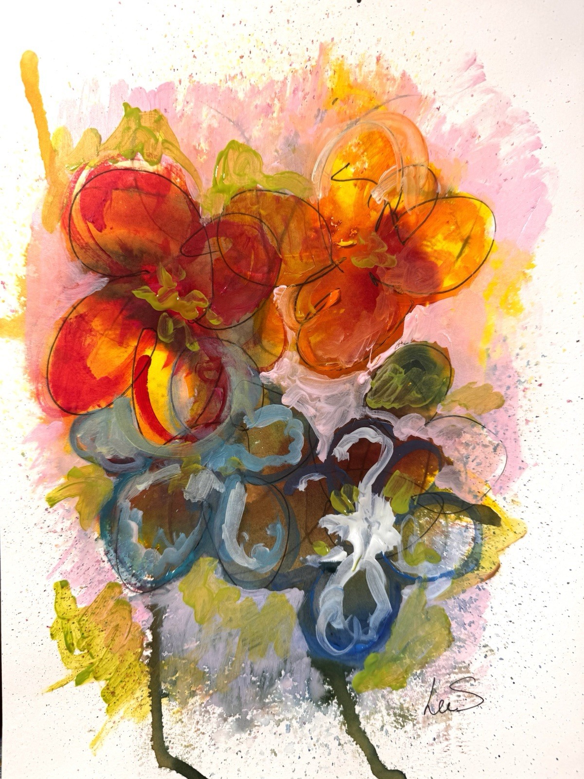 Original Floral 9×12 Handpainted Signed Abstract Expressionism Colorful 11