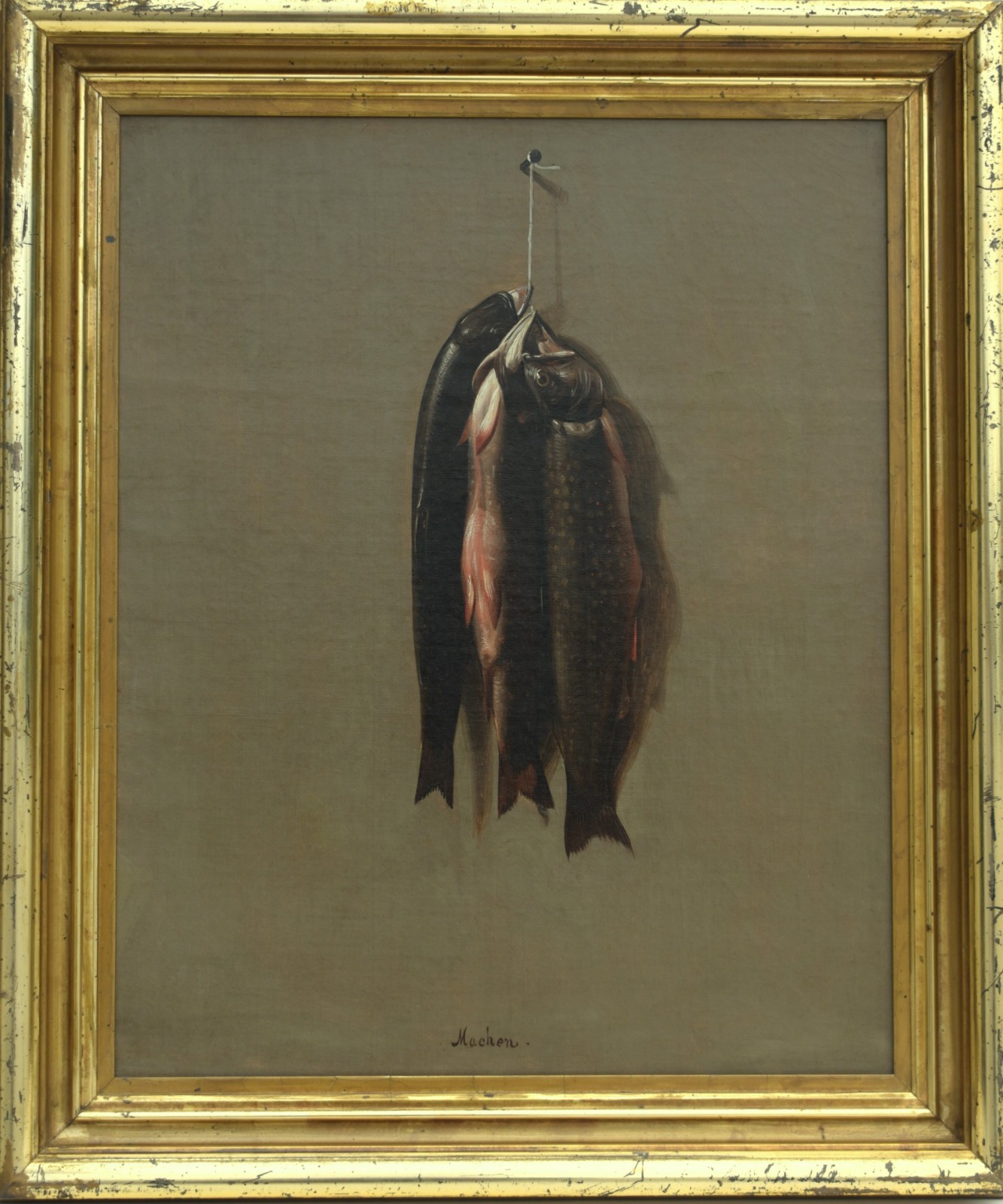 Brace of Fish original Framed oil painting by William Henry Machen 1832-1911