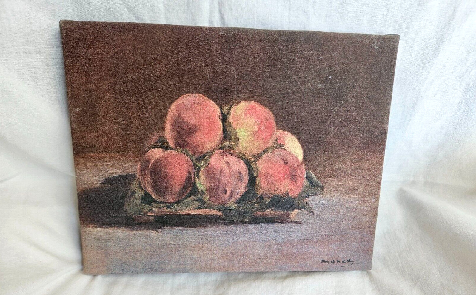 Vintage Edouard Manet Original Still Life Oil Painting Peaches on Canvas 10″X8″