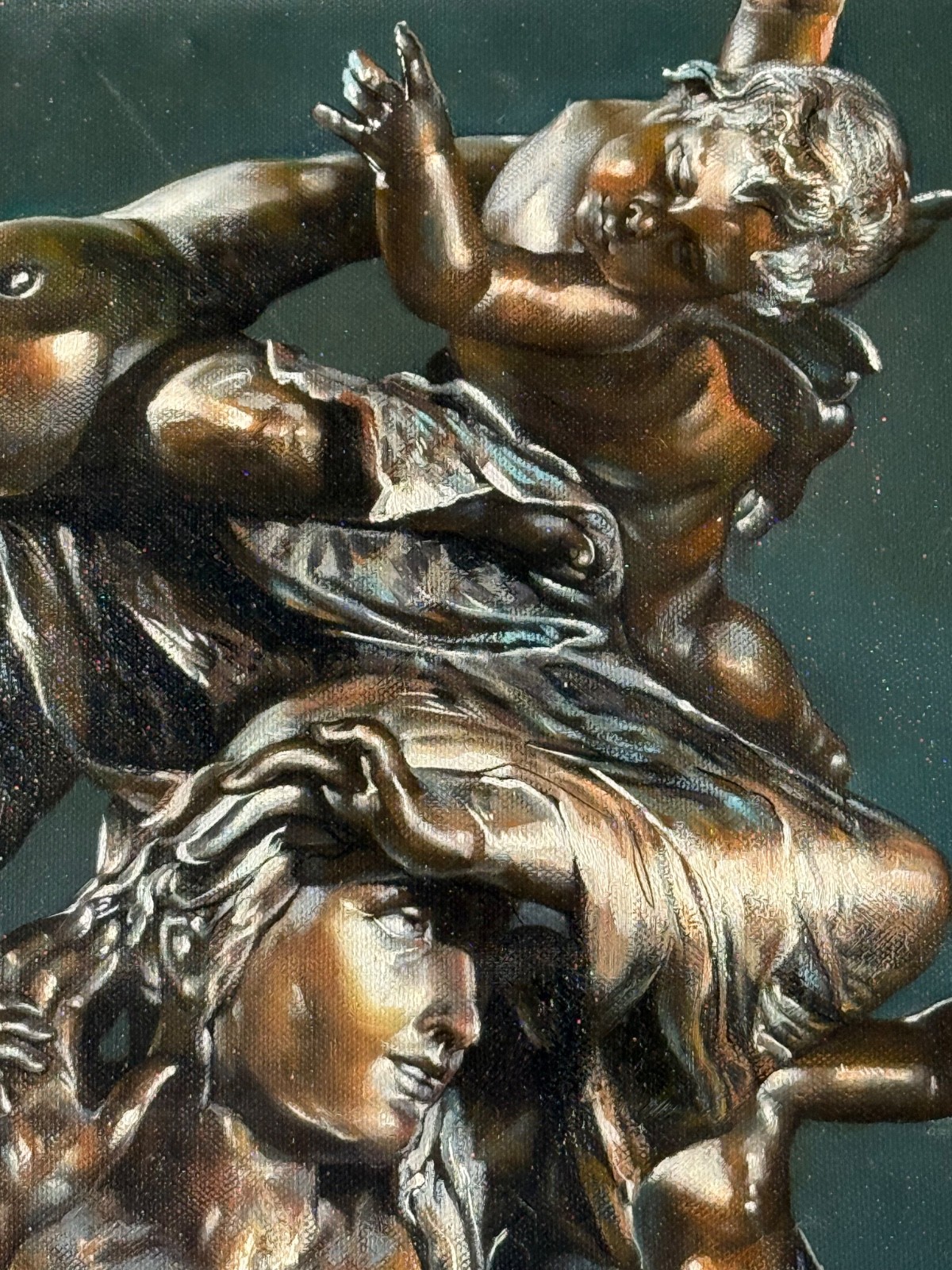 Large Classical Sculpture Oil Painting Bronze Figure Cherubs Museum Style Art