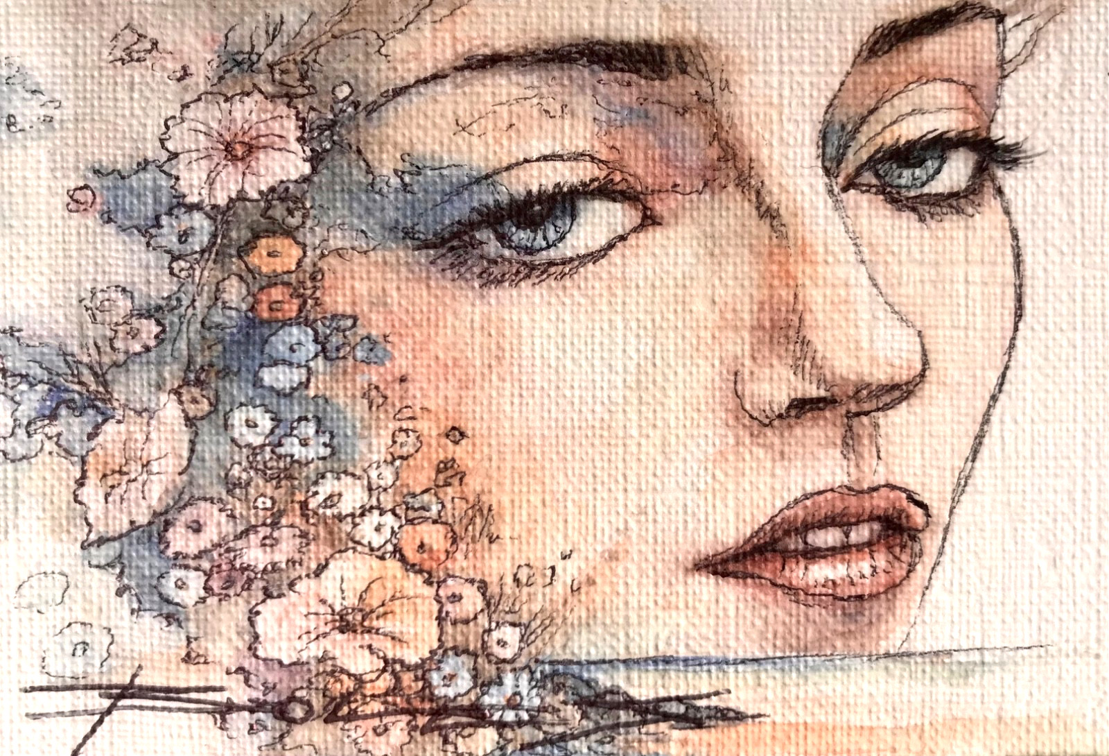 ORIGINAL Painted Pen and Watercolor (ACEO) Love in Bloom
