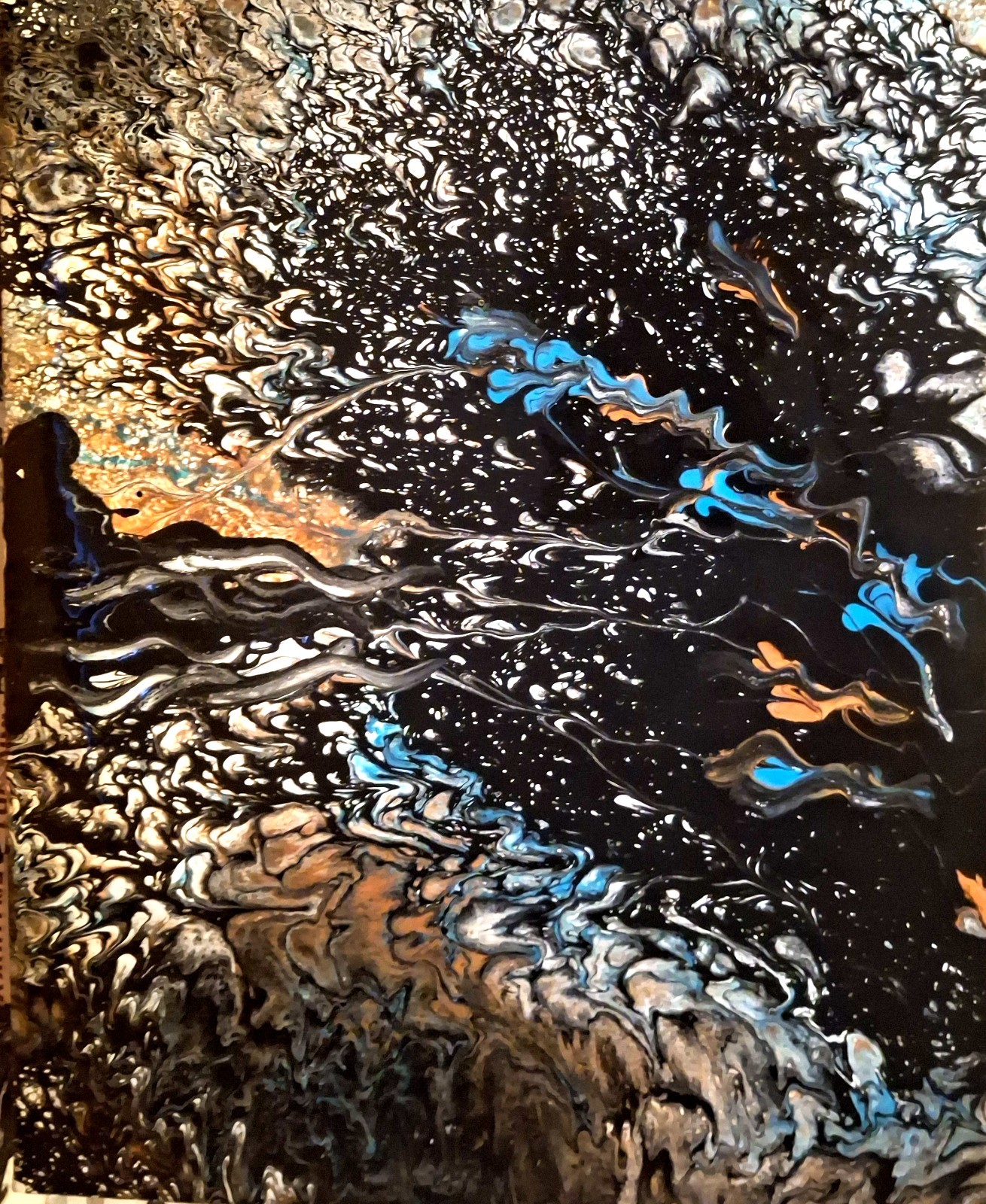 Luxury Black,White,Copper,Sapphire,orange,Wow,Abstract,Pour,Dark Abyss,18×24