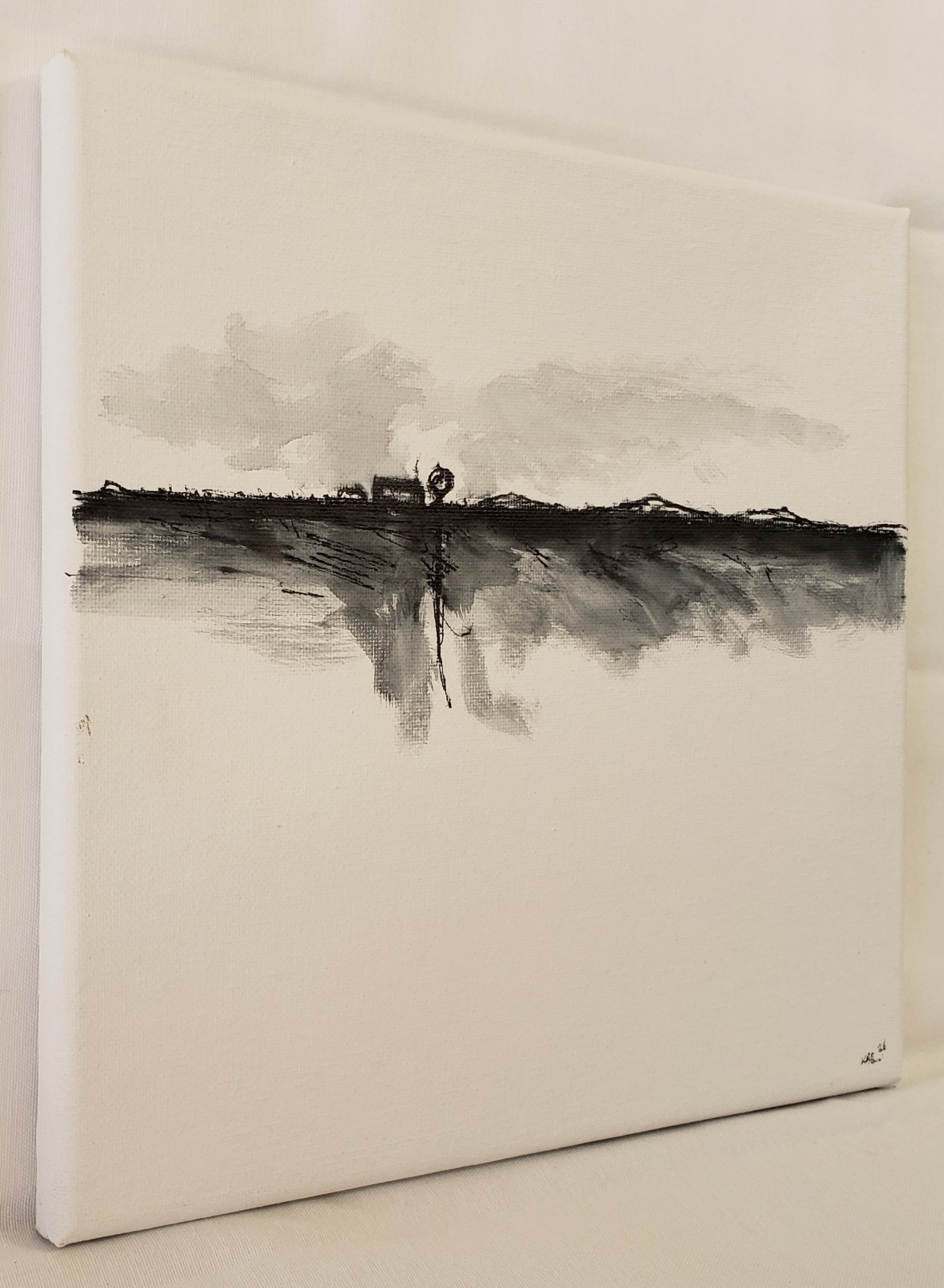 No.679 Original Abstract Minimal Landscape Ink Painting By K.A.Davis