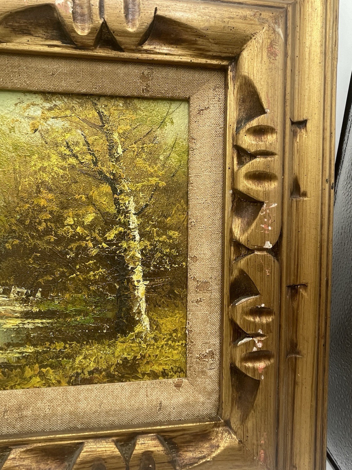 Antique Original Signed Oil On Canvas Autumn Trees Lake Landscape Painting 17”