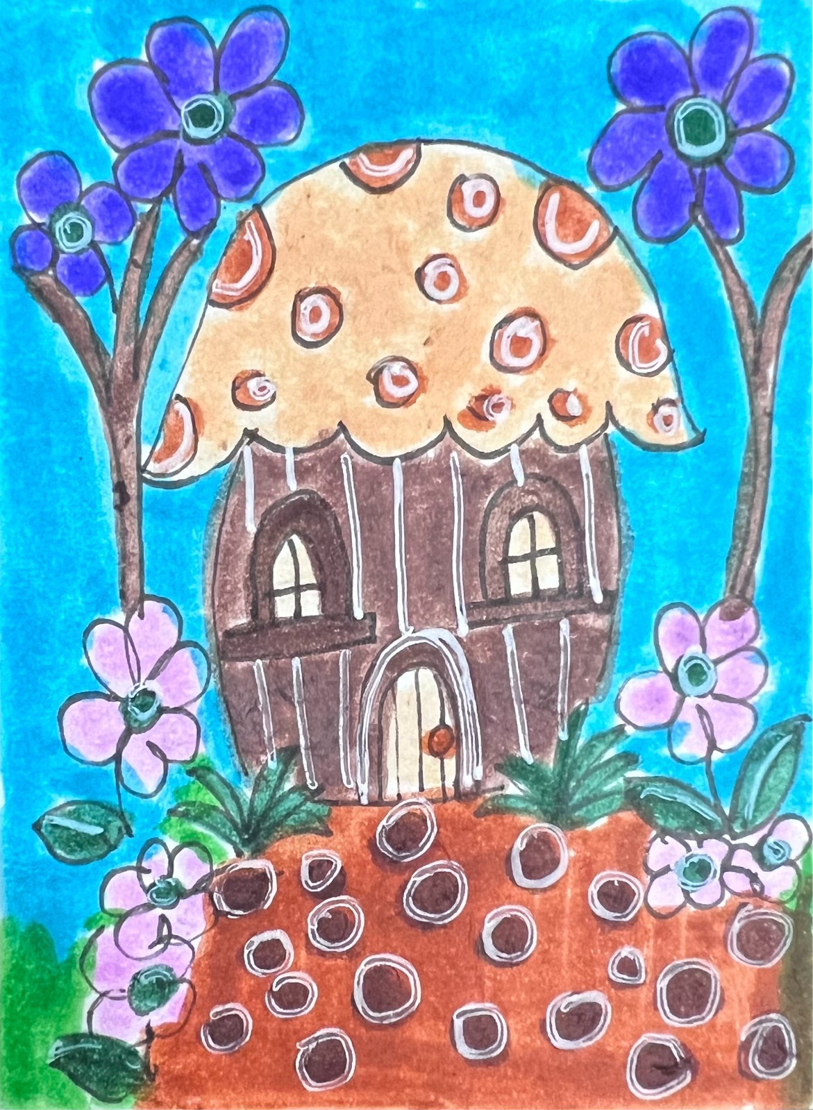 ACEO Art Card, Acrylic Marker, Mushroom Art, Card Stock Paper