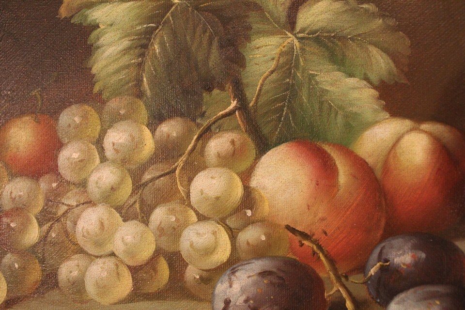 VINTAGE Still Life Signed shabby chic frame OIL Painting Canvas Mid Century 