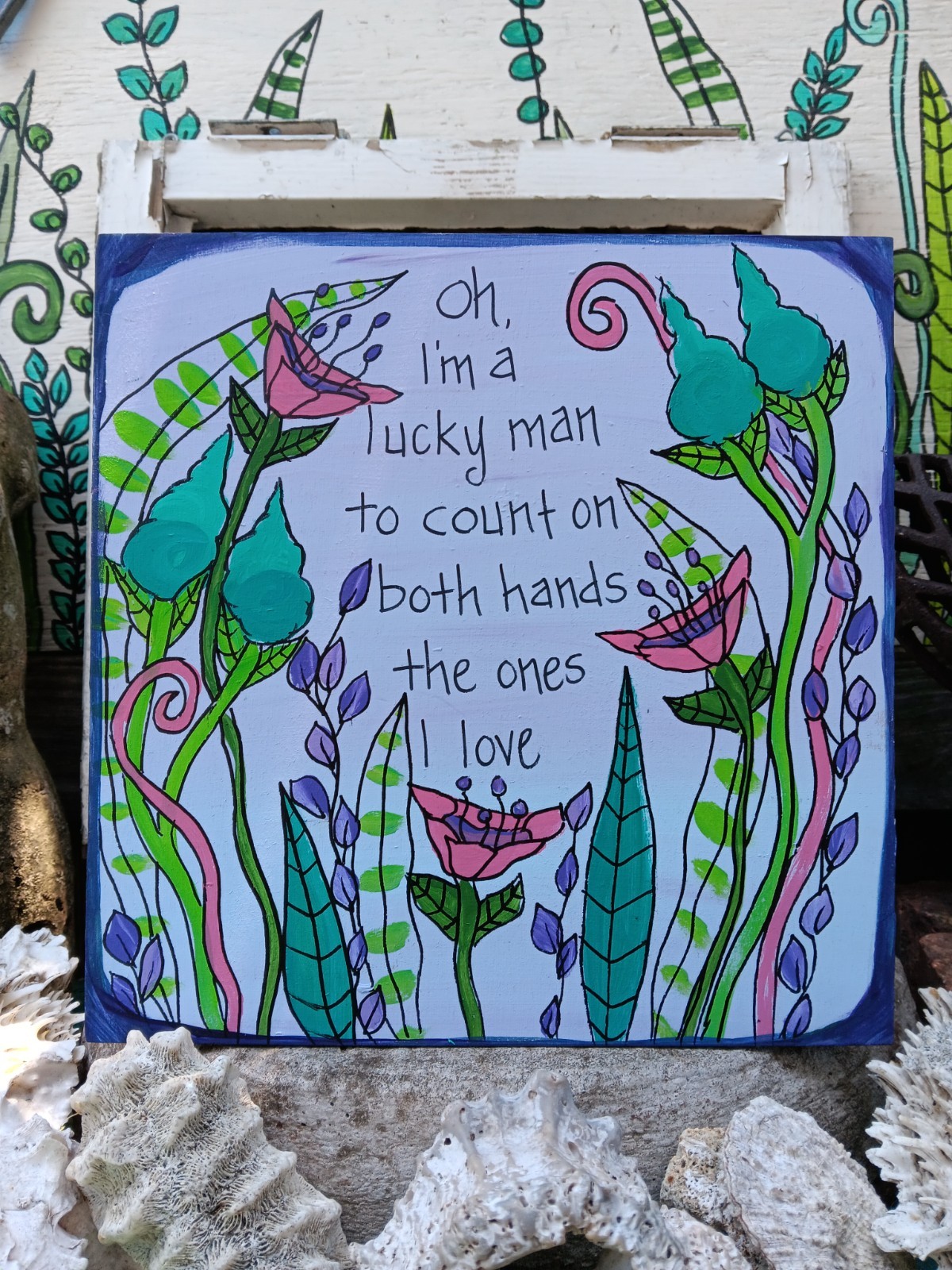 Pearl Jam Just Breathe Song Lyric Painting on 10″ wood panel, Alt Rock Folk Art