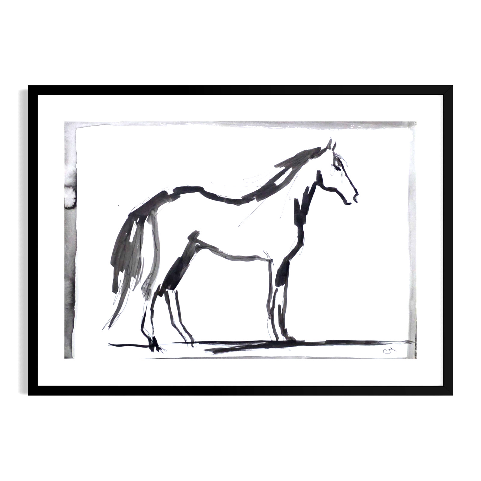 Original Minimalist 9×12 Horse Wall Art Acrylic Black White Contemporary Signed