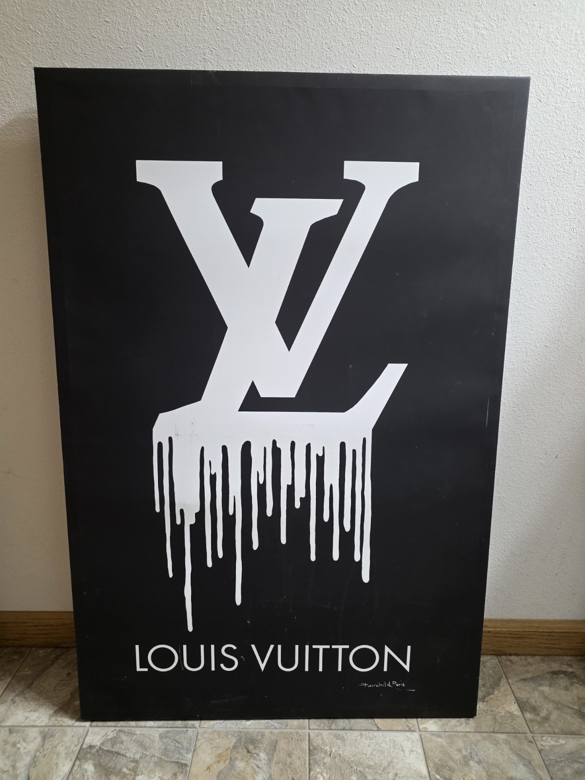 LOUIS VUITTON MONOGRAM LV LOGO DRIPPING CANVAS ART FAIRCHILD PARIS 36″x24″ FRAME