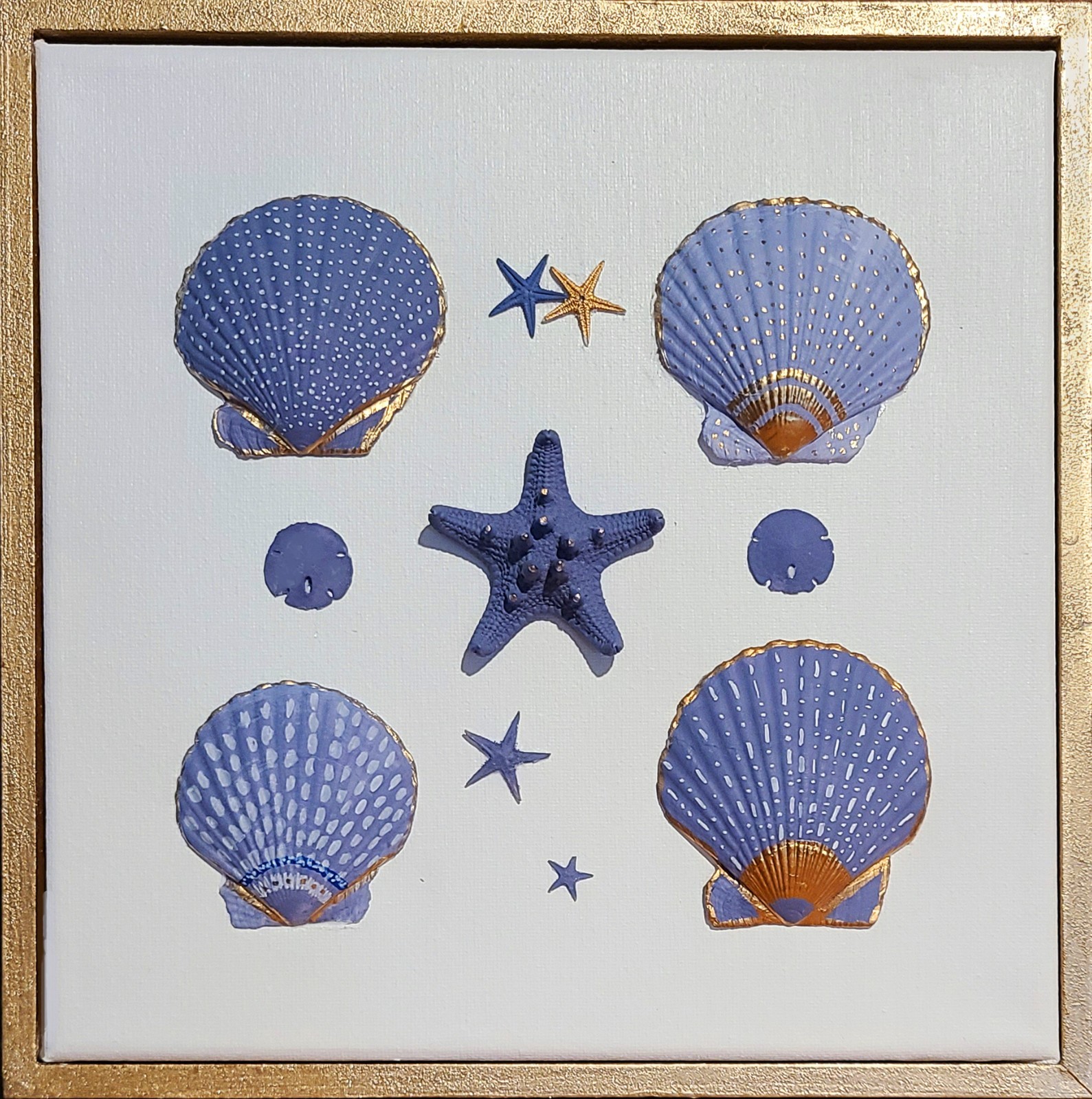 Hand Painted Natural Shell Framed Coastal Wall Art Nautical Beach Decor