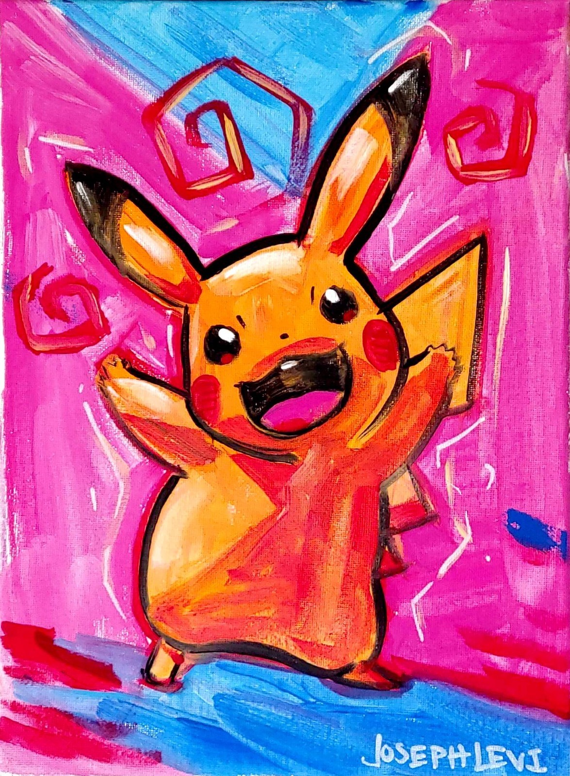 Original Contemporary 9×12 Acrylic Painting Pokemon Pikachu Gamer Wall Pop Art