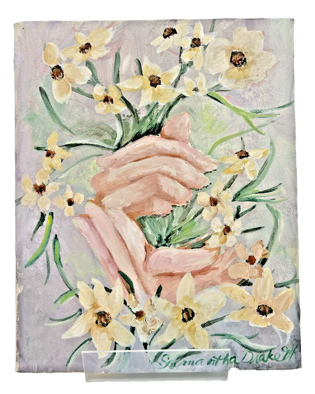 Original Acrylic Painting Signed Samantha Drake – Floral Hands Figurative Art 10