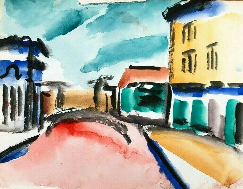 Fauvist Street 8 1/2 x 11″ W/C Painting-1960s-Israel L. Winarsky