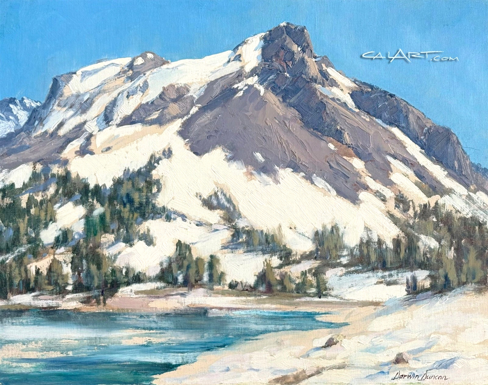 1963 Darwin Duncan Oil Painting Tioga Lake Tioga Pass Yosemite CA Snowy Mountain