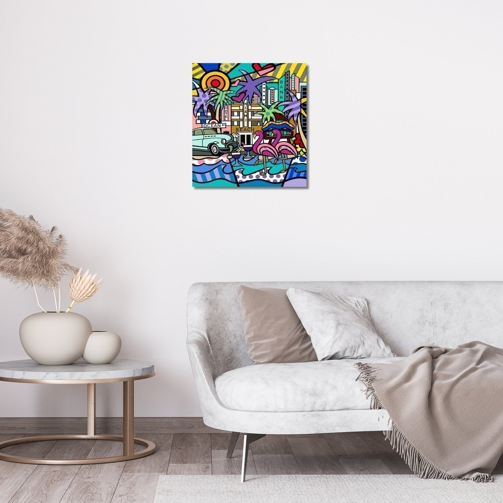 Miami Beach, Acrylic Painting, Stretched Canvas, Wall Art by Jozza 26″ x 30″ x 1
