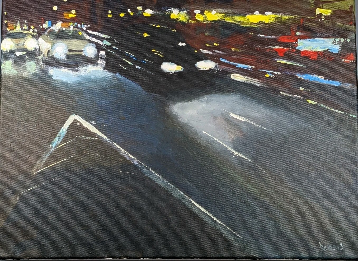 Original Dennis Nash 1947-2016British Acrylic Painting Canvas New York Taxi Cars