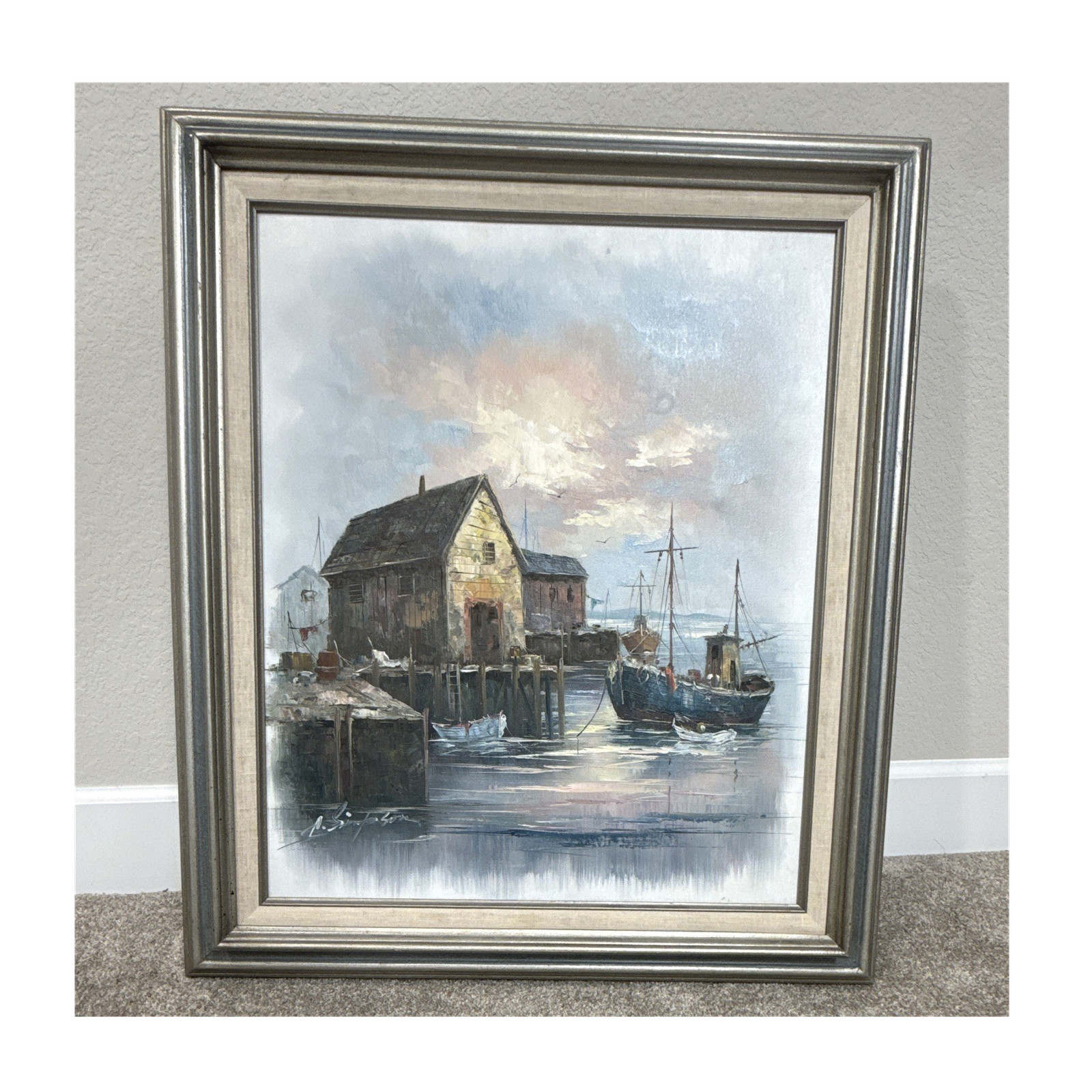 A. L. Scott Signed Framed Impressionist Harbor Seascape Boats Painting