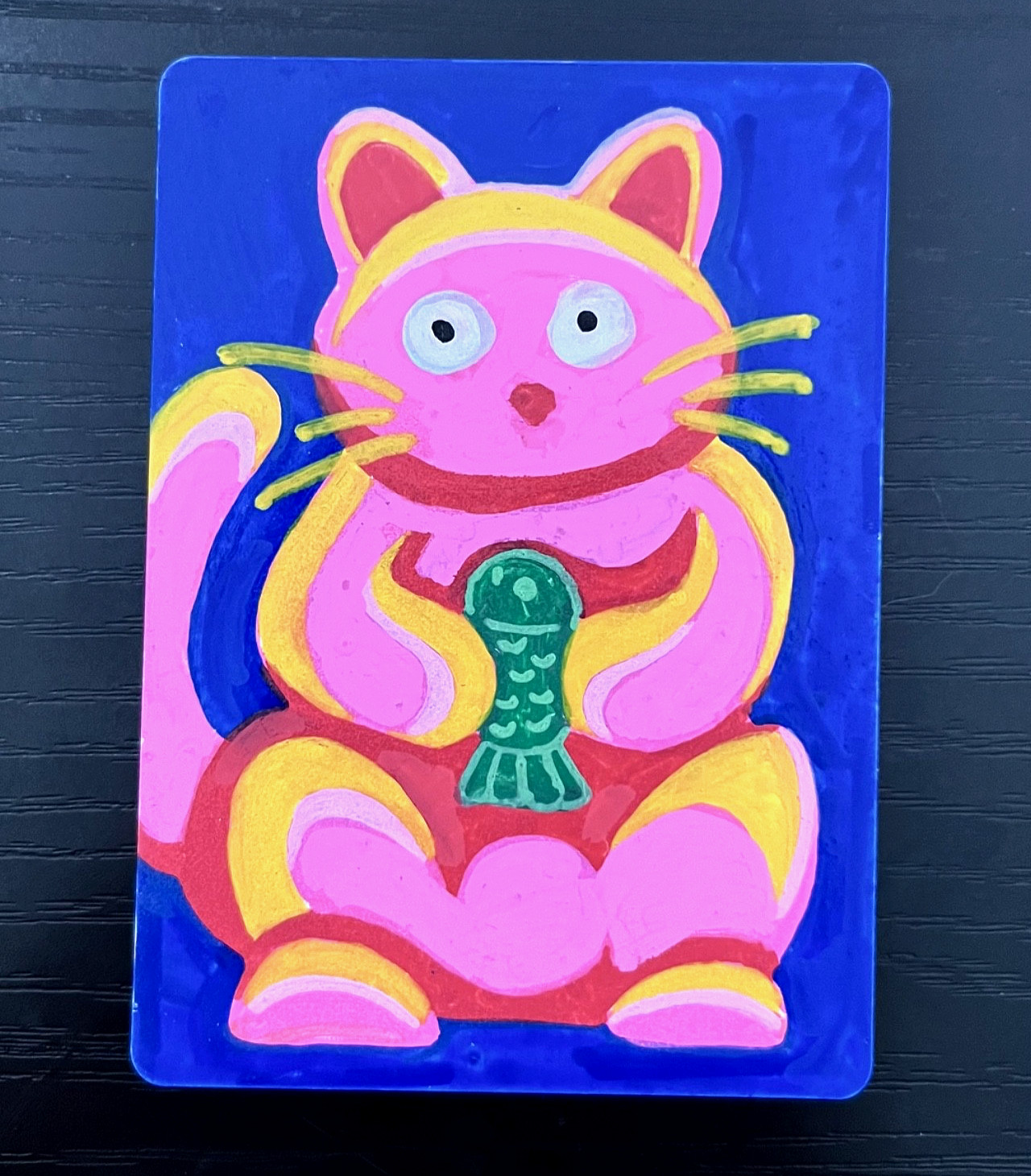 ACEO ART CARD Original- Cute Cartoon Cat Kitten Pink -Jessica Skye Design
