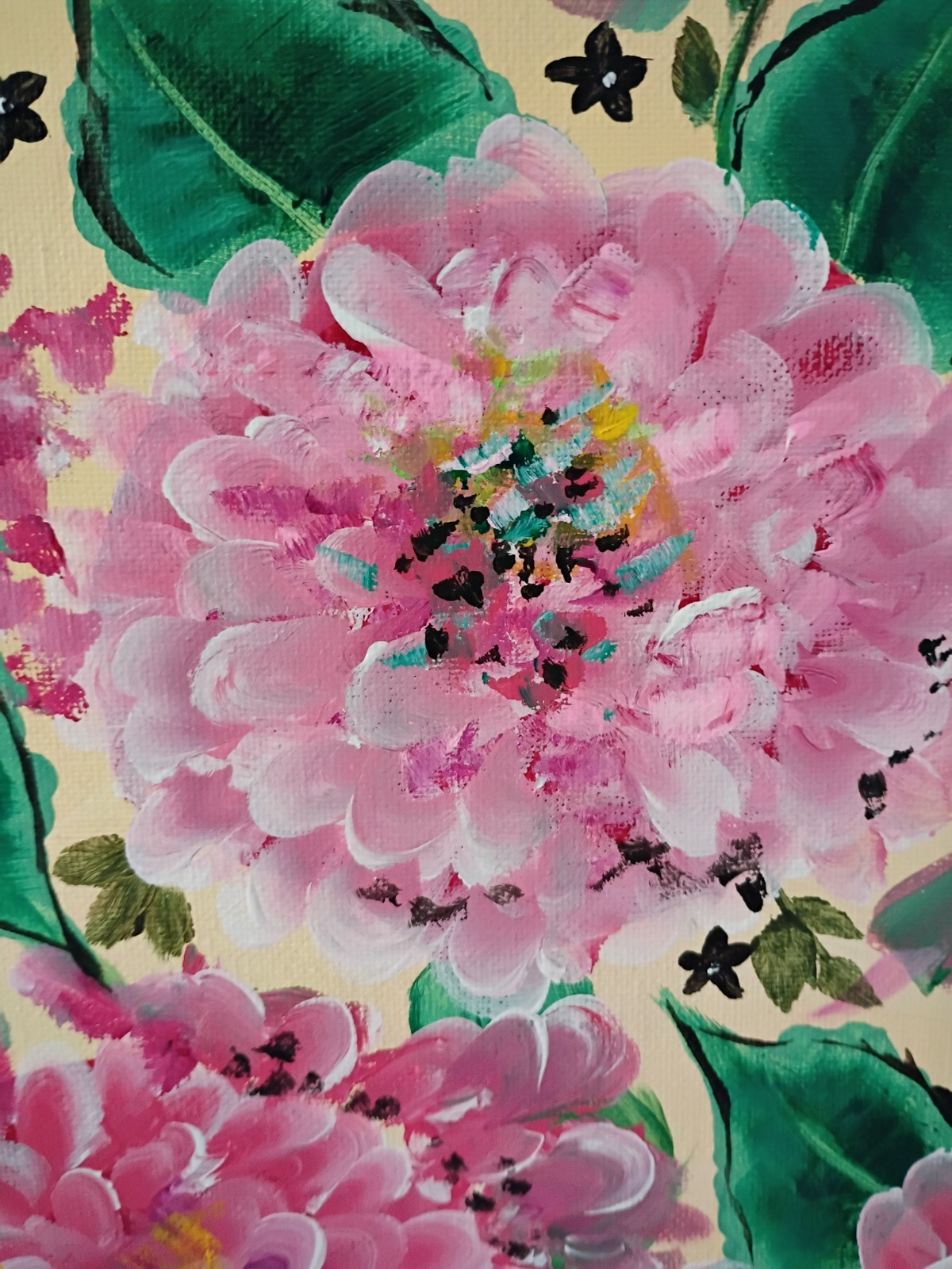 Pink Hydrangeas Yellow & Black 11×14 Canvas Original Art Expressionism Abstract