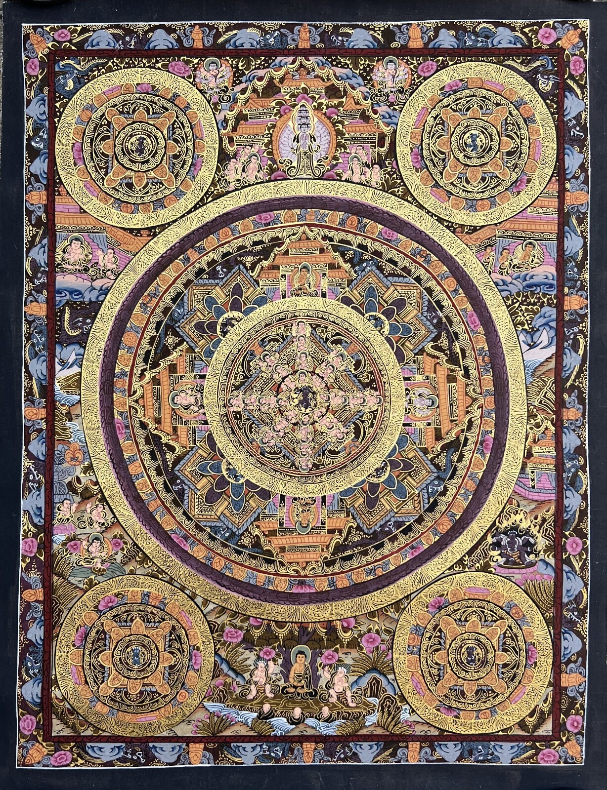 BUDDHA LIFE/ WHEEL OF LIFE BHAVACAKRA MANDALA ORIGINAL TIBETAN THANGKA PAINTING
