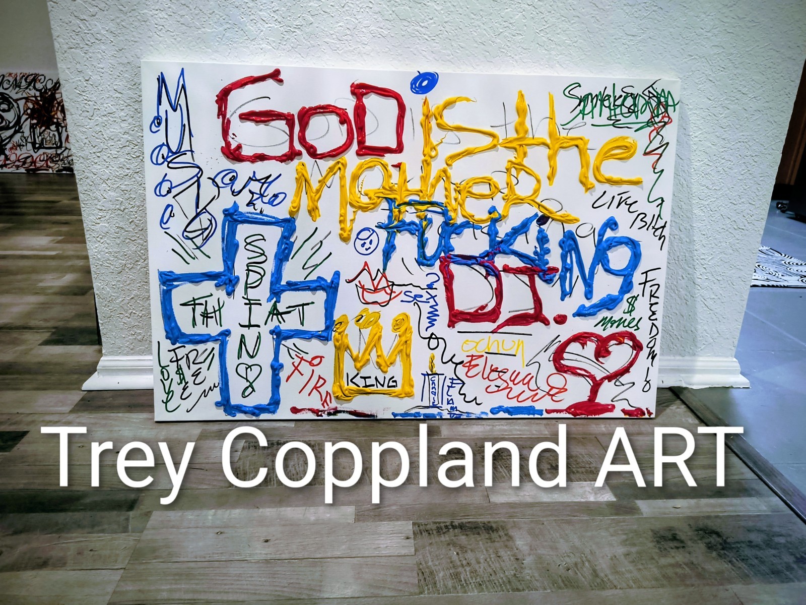 God is the, DJ,by Trey Coppland Abstract Graffiti Acrylic Painting, Signed