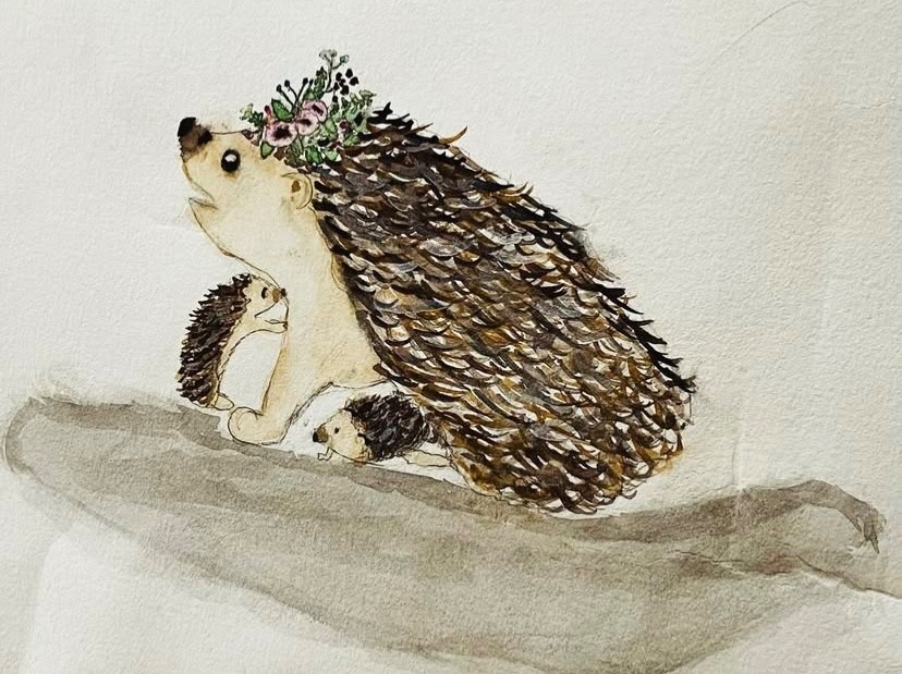 Art Print «8×11” Watercolor Painting Hedgehog US American Cute Animals