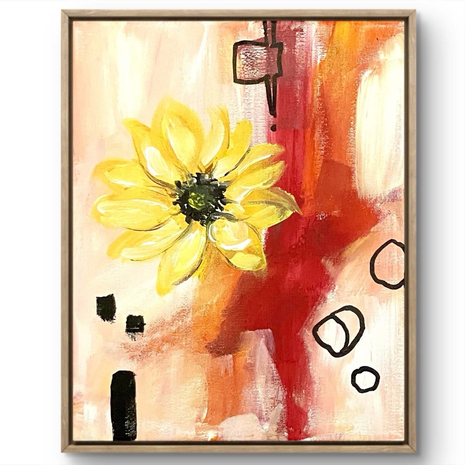 TITA PAINTZ Yellow Flowers Hand Painted Abstract Botanical Wall Art 8×10 Canvas